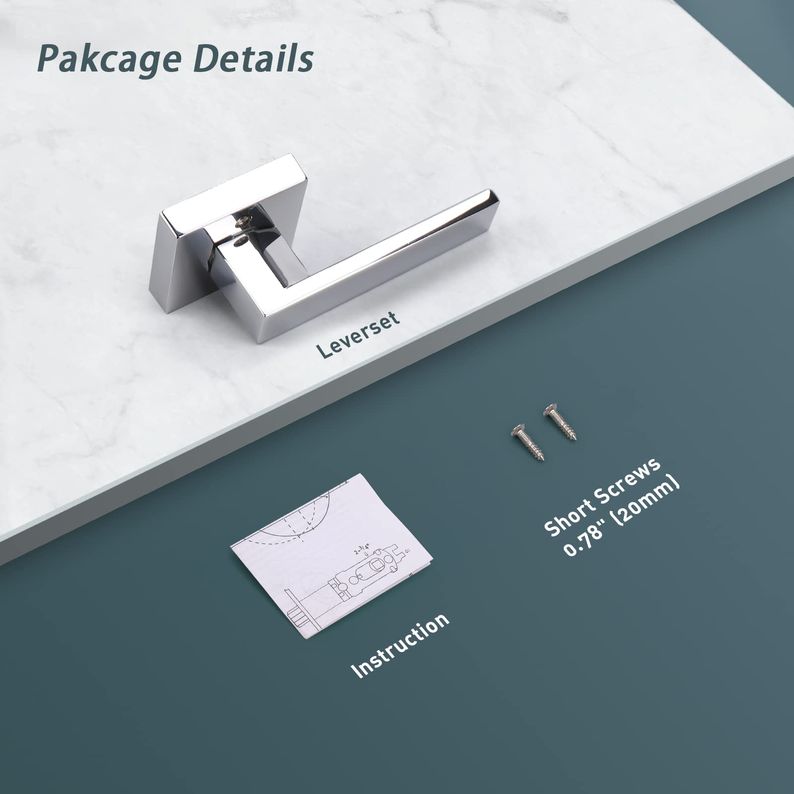 Heavy Duty Square Dummy Lever Door Handle - Polished Chrome, 3 Pack - for Interior Doors