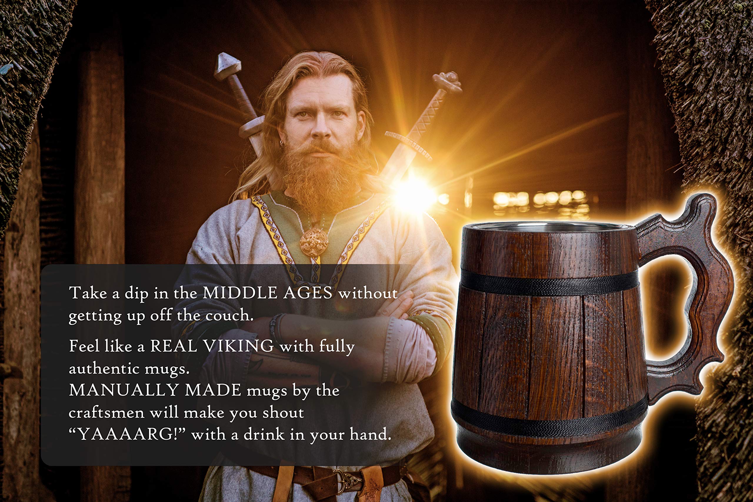 Set of 6 Premium 20oz Beer Mugs - Stainless Steel Tankard & Wooden Beer Stein - Handmade Gifts for Men (Father's Day, Christmas, Birthday) - Retro Brown Design - Perfect for Home Bars, Parties, and Outdoor Gatherings
