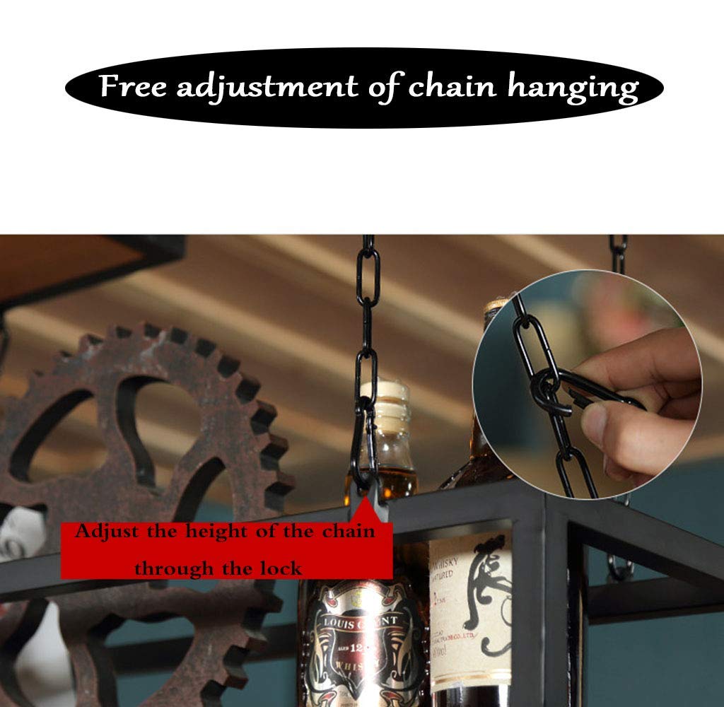 Vintage Adjustable Metal Chain Ceiling Wine Rack - Organize Kitchen Stemware Holder with Cup Hangers for Wine Bottles & Glasses - Perfect for Home Bars, Restaurants, Pubs & Commercial Use