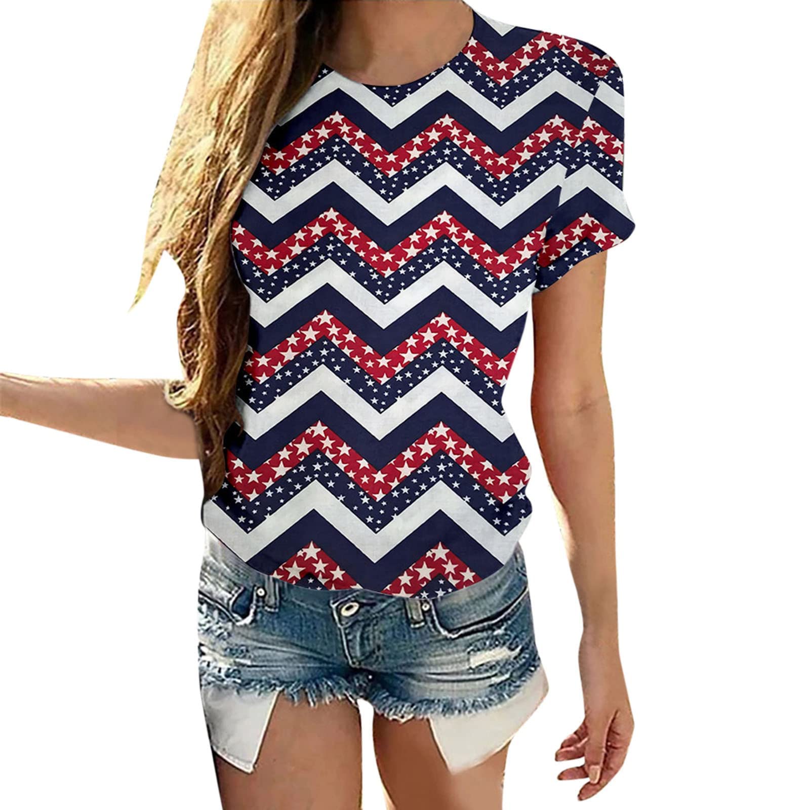 Women's Summer T-Shirts - Independence Day Printed Casual Crewneck Short Sleeve Blouse Tees | Perfect for 4th of July Celebrations, Beach Outings & Everyday Wear