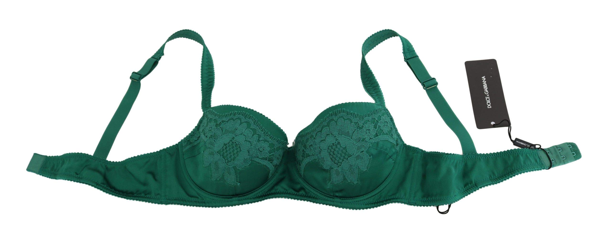 Dolce & Gabbana Women's Green Silk Stretch Floral Lace Bra - Comfortable Underwear for Everyday Wear & Special Occasions