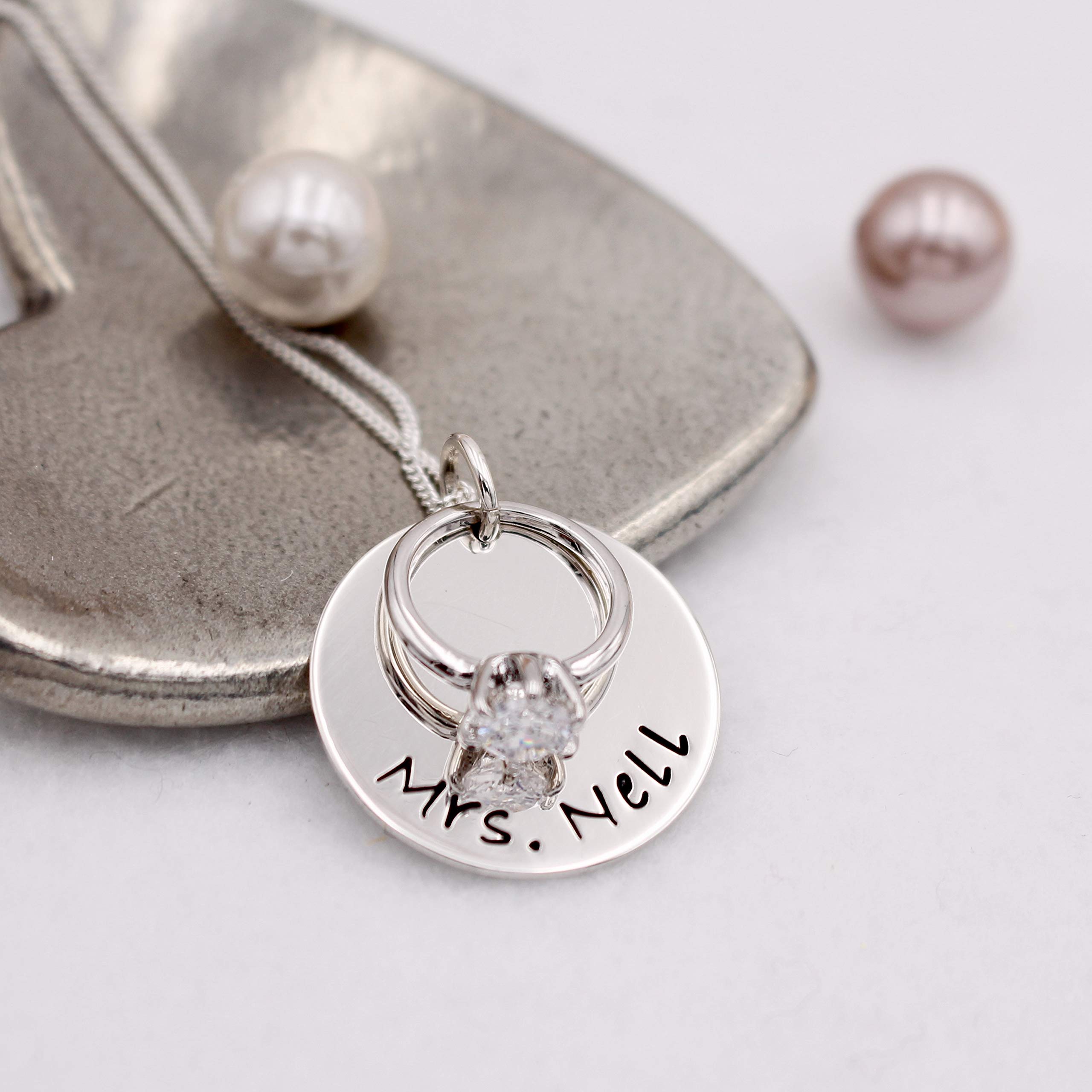 Personalized Engagement Ring Keepsake Necklace for Women - Custom Name & Date Jewelry Gift for Bride, Wedding, Anniversary - Perfect for Bridal Shower, Valentine's Day & Romantic Occasions