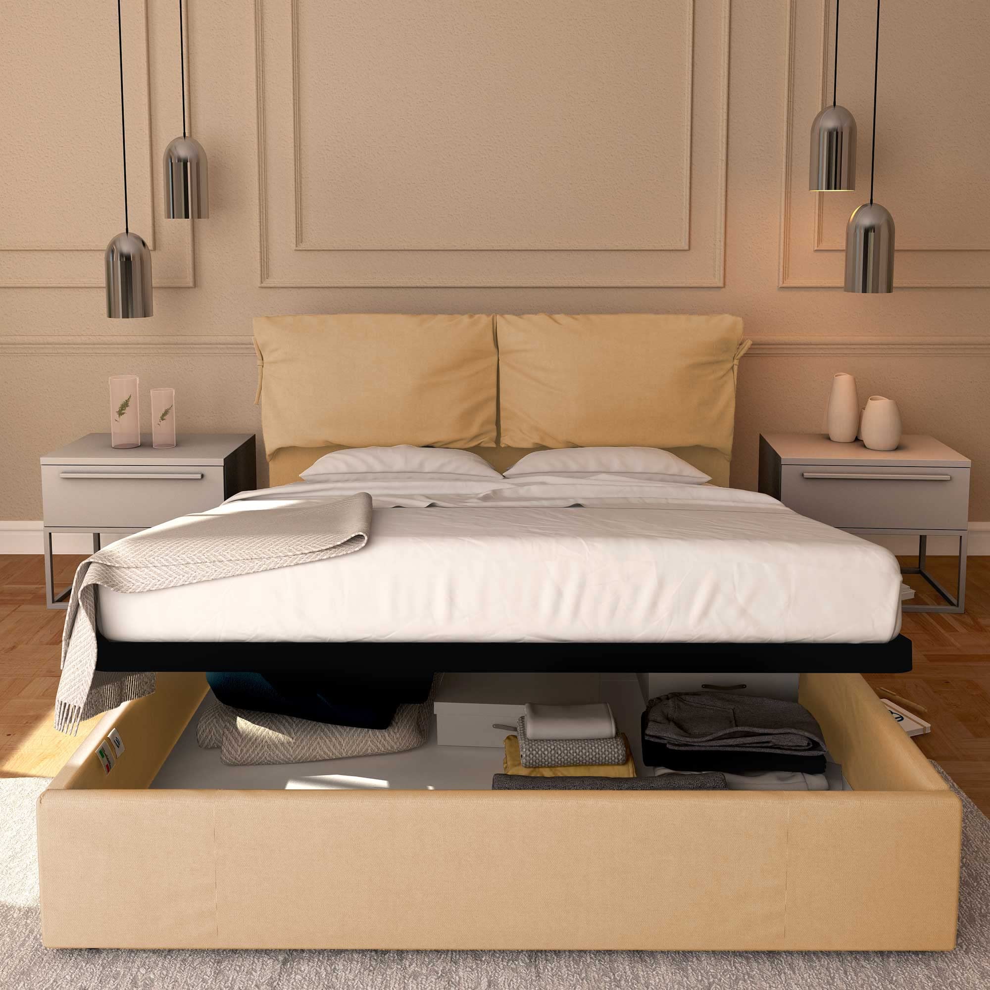 Baldiflex Single Bed with Storage - Licia Soft Synthetic Leather Upholstery, Slatted Base for Single Mattresses, 180 x 200 cm, Padded Headboard, Beige - Perfect for Small Bedrooms, Guest Rooms & Studio Apartments