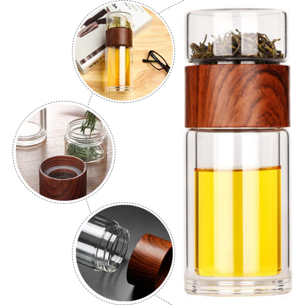 Hemoton Double Wall Tea Bottle with Infuser - Leakproof Travel Mug for Hot/Cold Drinks