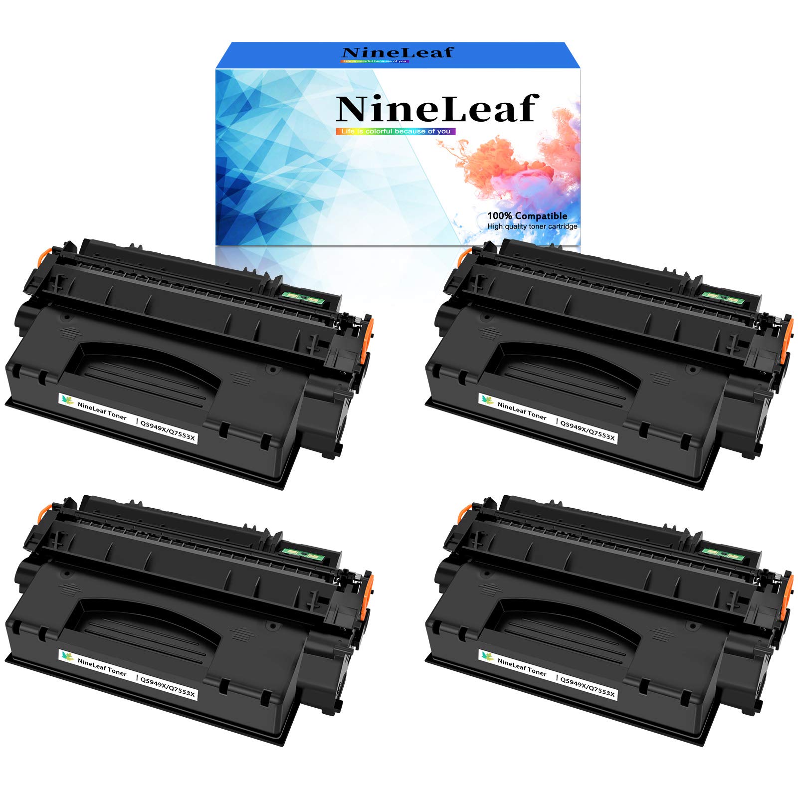 NineLeaf High Yield Black Toner Cartridge (4-Pack) - Compatible with HP LaserJet P2015/P2015dn/P2015X/M2727/M2727nf/P2015d/M2727nfs Printers - Replacement for HP 53X/Q7553X - Perfect for Office Printing & Bulk Document Processing