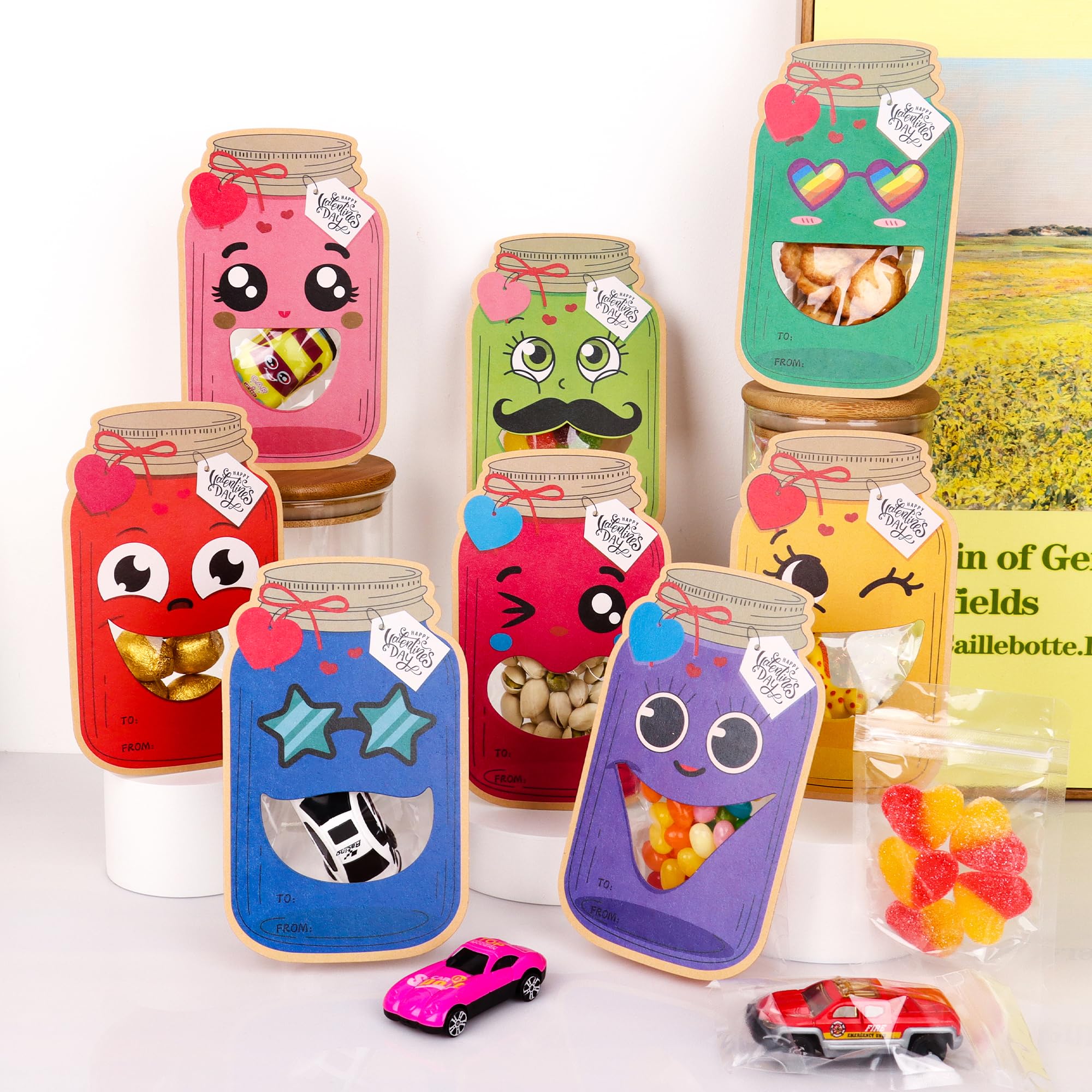 48 Pack Valentine's Day Cards for Kids - Mason Jar Themed Classroom Exchange Cards with Treat Bags for Boys, Girls, Toddlers & Friends | School Party Supplies, Classroom Prizes, Gift Exchange (Candy Not Included) | Perfect for Valentine's Classroom Activities, School Parties & Kids' Gift Giving