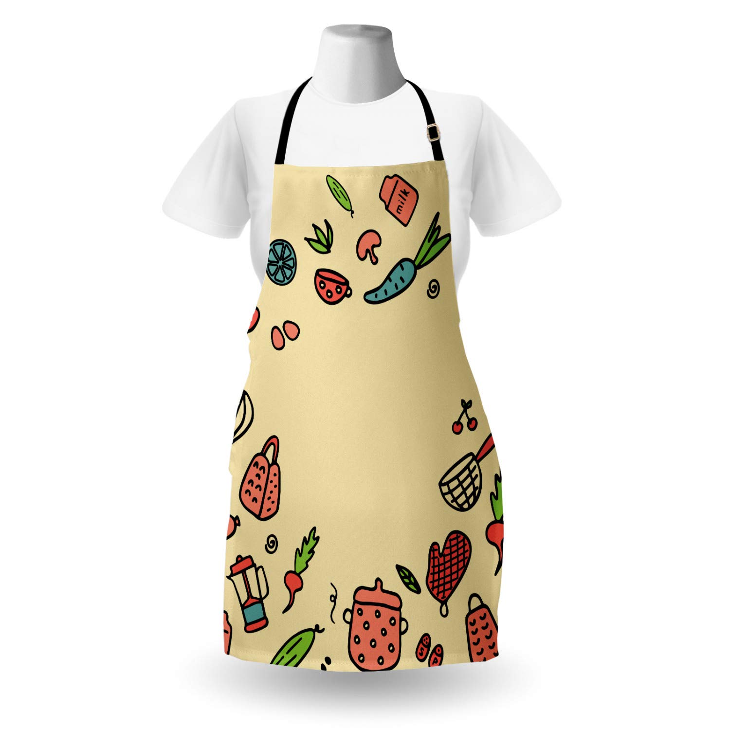 Ambesonne Personalized Chef Apron - Doodle Kitchen Appliances Design for Cooking & Baking, Adjustable Neck Unisex Bib for Adults, Burnt Sienna - Perfect for Home Chefs, BBQ Parties & Culinary Gifts
