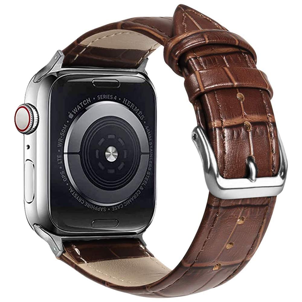 Premium Alligator Leather Apple Watch Band - Compatible with 49mm 46mm 45mm 44mm 42mm 41mm 40mm 38mm iWatch Series 10/9/8/7/6/5/4/3 Ultra 2 SE - Stylish Unisex Replacement Strap for Workout, Office & Everyday Wear