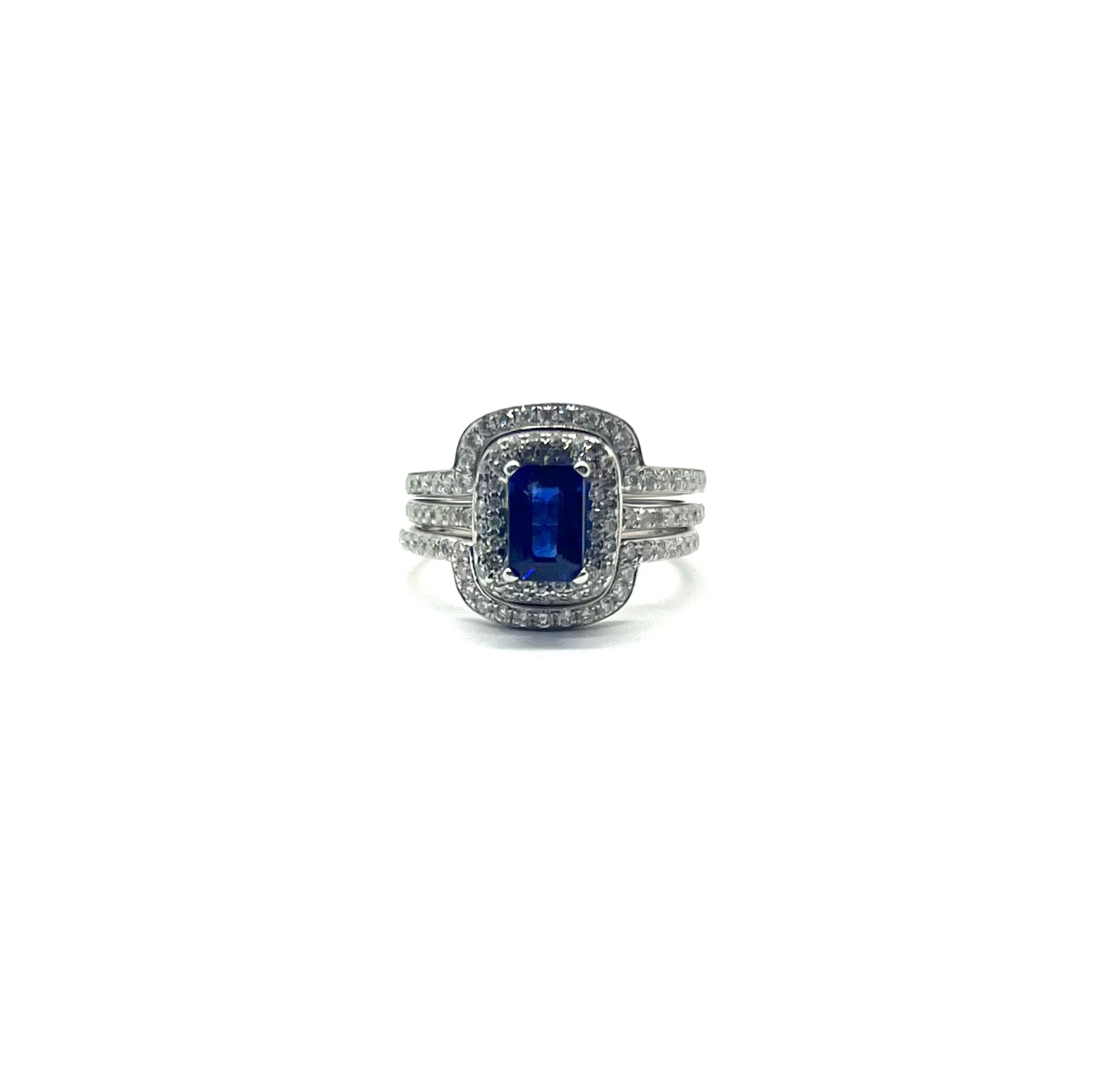 White Gold Sapphire and Diamond Halo Wedding Ring Set for Women - Elegant Bridal Jewelry for Engagement, Proposal & Anniversary Gifts