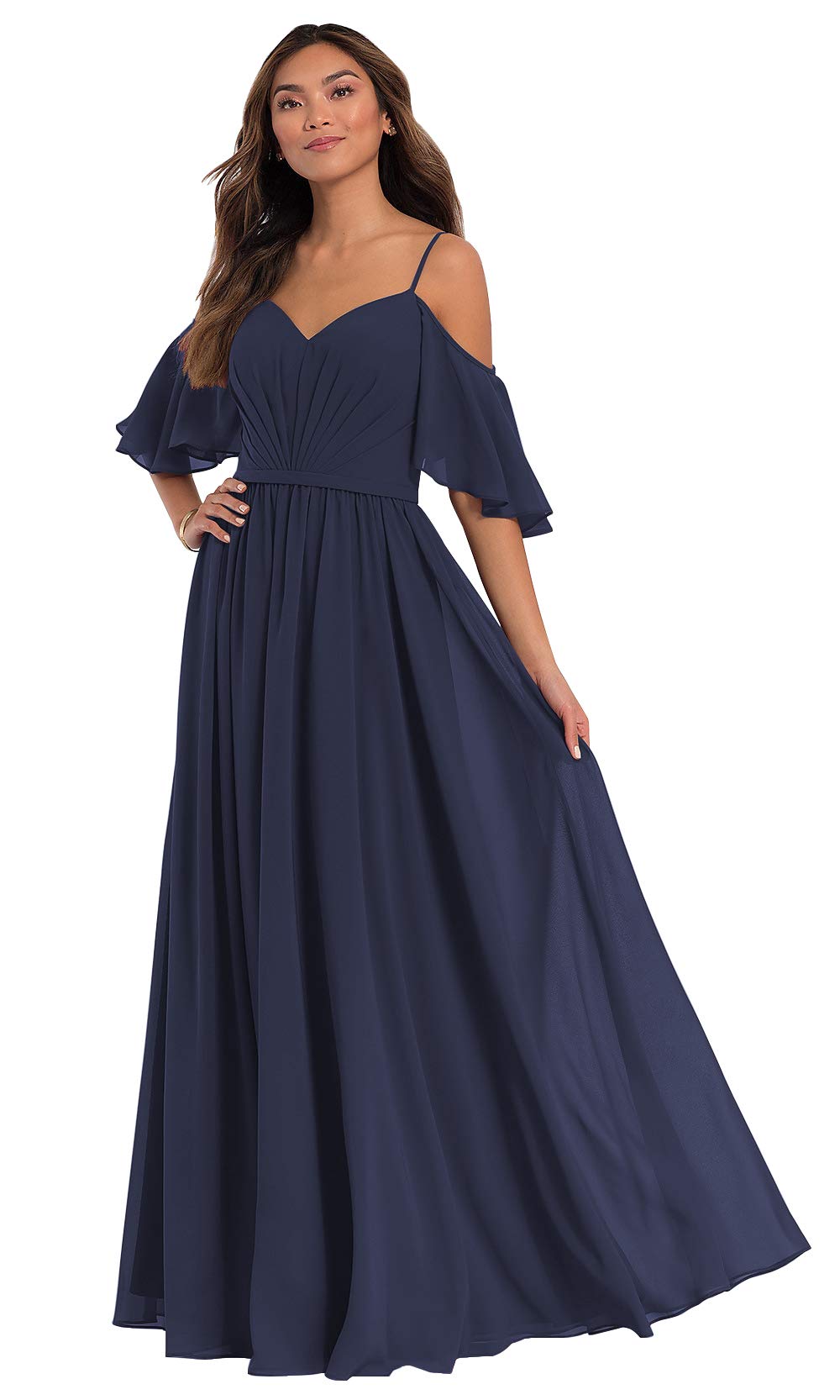 Elegant KKarine Women's Cold Shoulder Bridesmaid Dress - Long Sleeve Formal Evening Gown for Weddings, Prom & Special Occasions