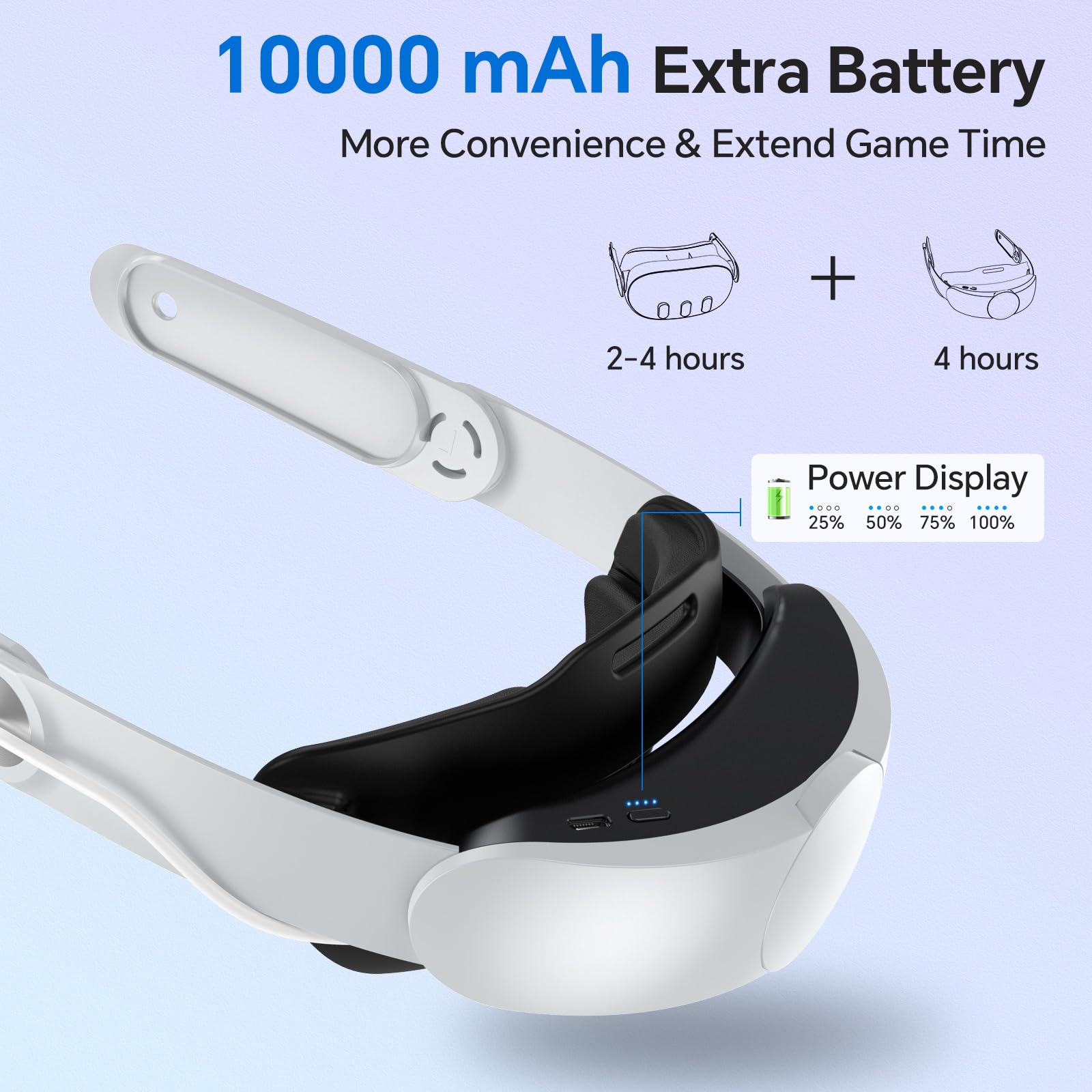 Elite Strap for Meta Quest 3 with 10000mAh Battery - Adjustable Headset Accessory for Enhanced Comfort & Counter Balance - Perfect for VR Gaming, Movies & Extended Play Sessions