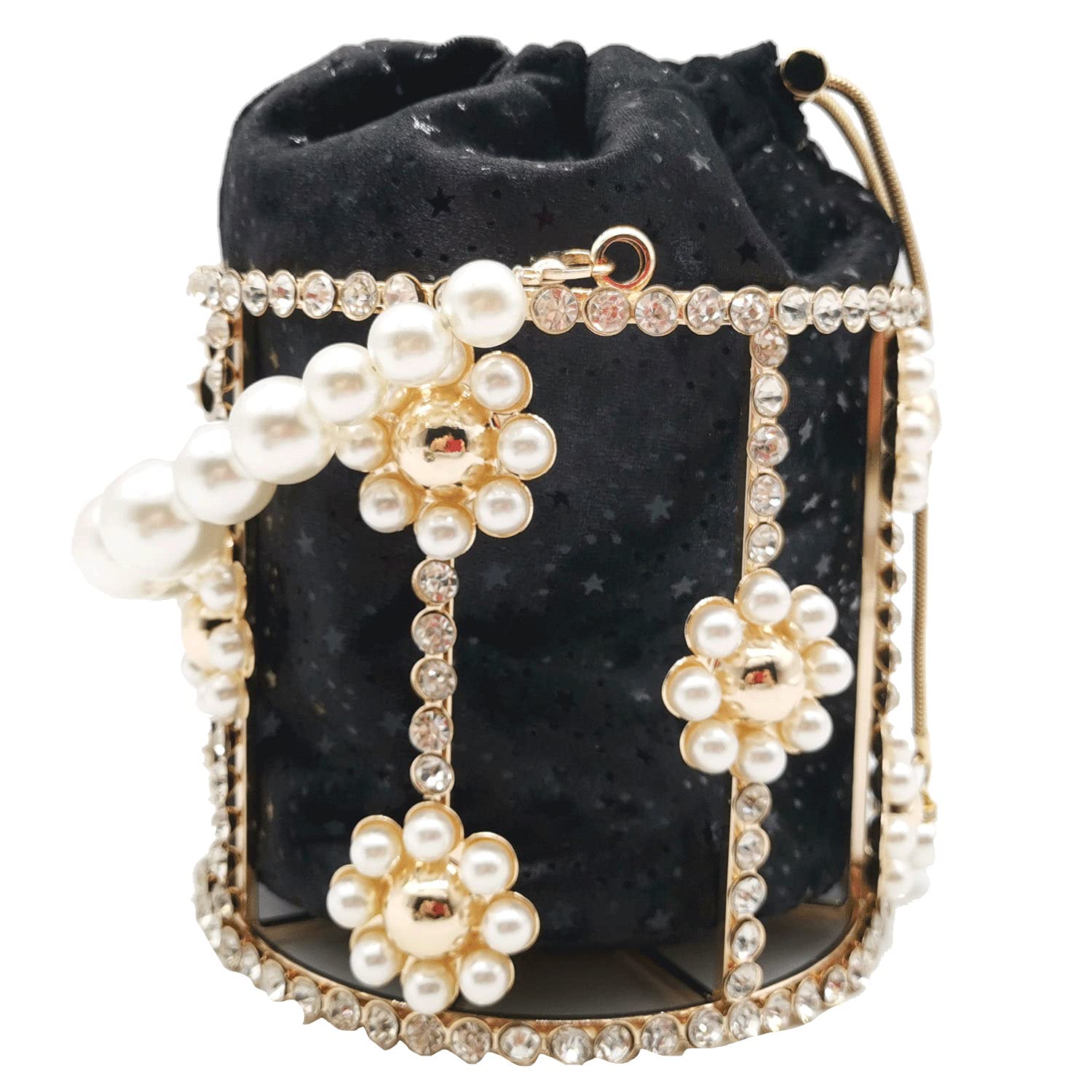 Elegant Synthetic Pearl Top-Handle Metal Bucket Bag for Women | Crystal Evening Purse & Formal Wedding Clutch | Perfect for Parties, Prom & Special Occasions