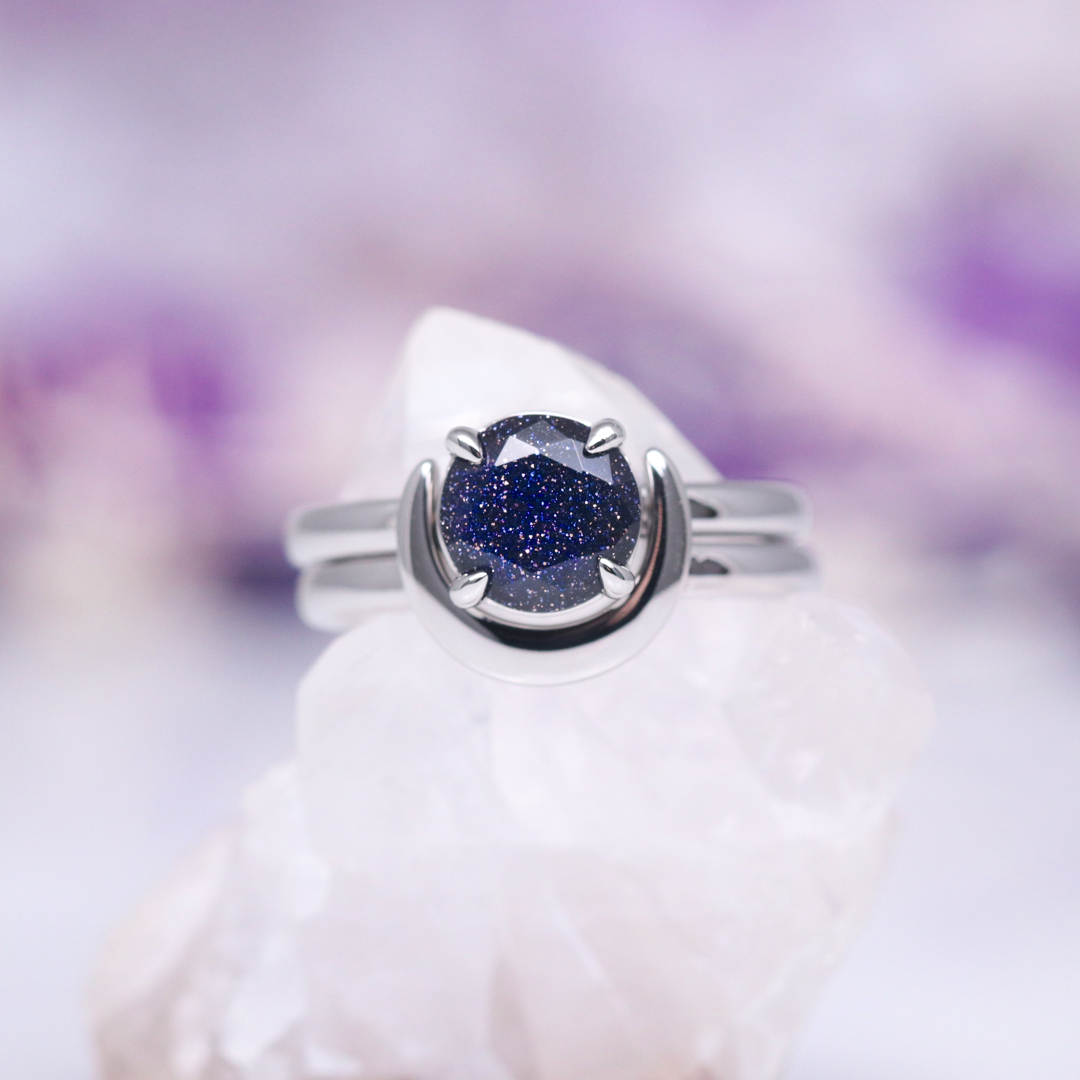 Starry Night Crescent Moon Engagement Ring Set - Sterling Silver Wedding Band for Women - Perfect for Proposals, Anniversaries & Romantic Gifts