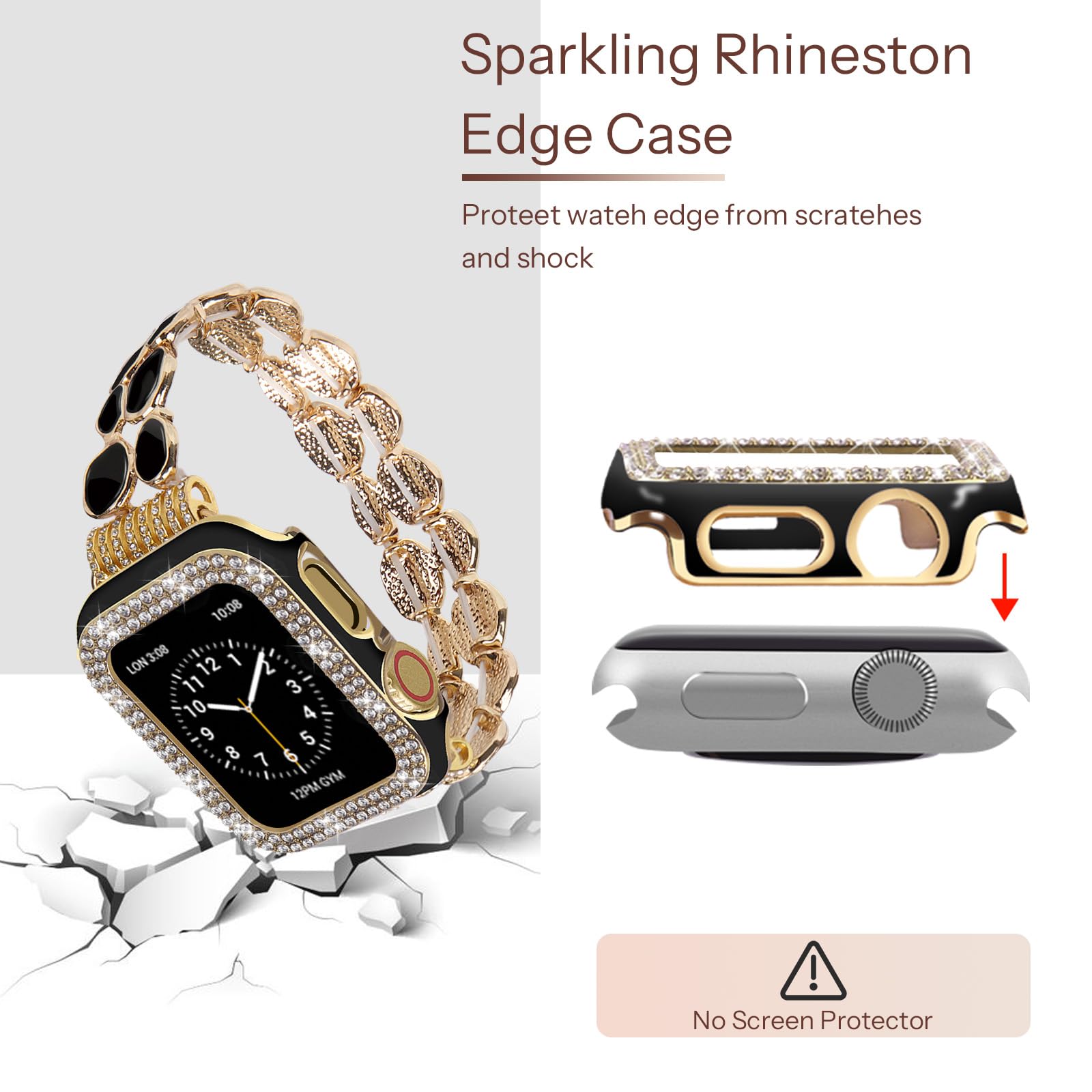 VIQIV Bling Stainless Steel Apple Watch Band for Women - Compatible with 38mm/40mm/41mm/42mm/44mm/45mm iWatch Series 9/8/7/6/5/4/3/2/1/SE - Elegant Stretchy Metal Bracelet with Gift Case - Perfect for Parties, Weddings & Everyday Fashion Accessories