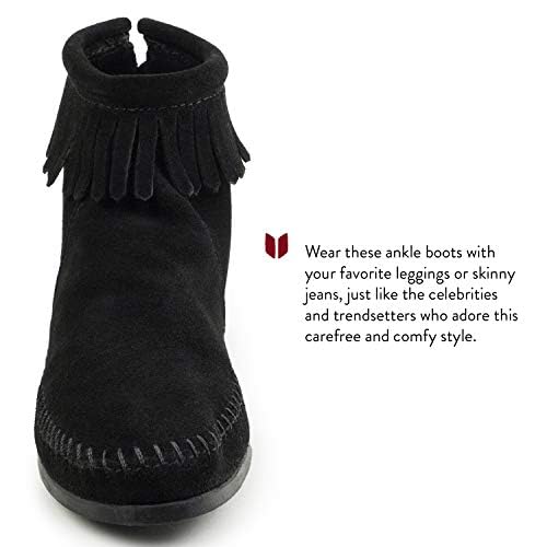 Minnetonka Women's Back Zipper Bootie - Hardsole Comfortable Ankle Boots for Casual Wear & Outdoor Walking | Soft Leather & Stylish Design