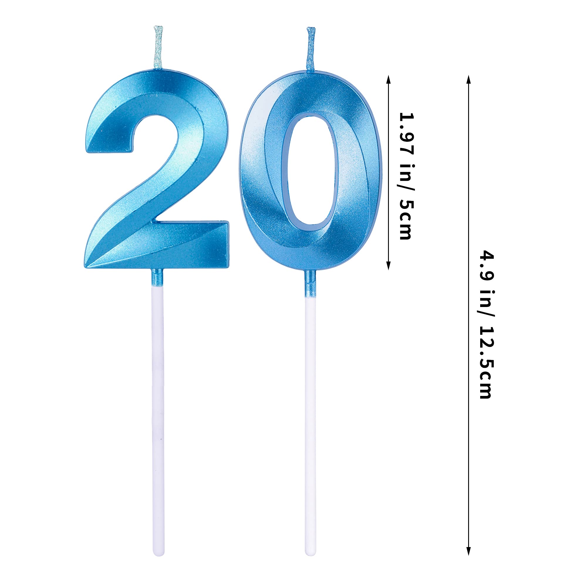 Blue Number 20 Glitter Birthday Candles for Cakes - Set of 2 Sparkling Cake Toppers for 20th Birthday Party, Anniversary & Wedding Celebrations - Perfect for Milestone Birthday Decorations and Special Occasion Cakes