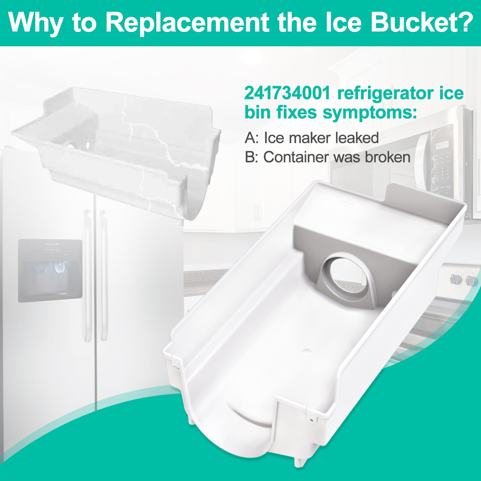 Upgraded Refrigerator Ice Bucket Replacement - Compatible with Frigidaire Ice Maker Models 218815300, AP3967741, FFHS2611LWF, FFHS2611LS1, FGUS2642LF0 - Durable Ice Bin Housing for Smooth Ice Dispensing - Perfect for Home Kitchen, Office Breakroom, and Commercial Use
