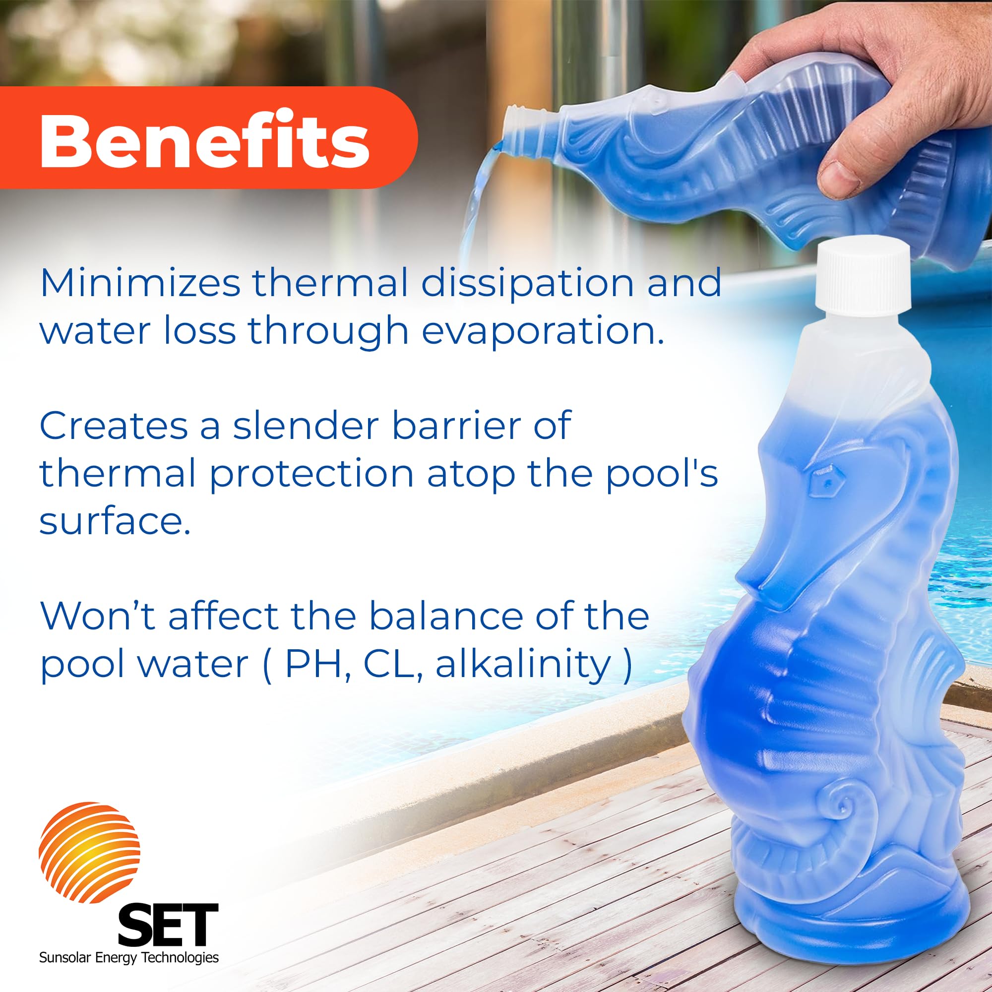 Tropical Fish Liquid Solar Blanket - Solar Pool Cover in a Bottle | Reduce Water Evaporation & Retain Heat | 310 mL Eco-Friendly Solution for Swimming Pools, Spas & Hot Tubs | Perfect for Year-Round Pool Maintenance & Energy Savings
