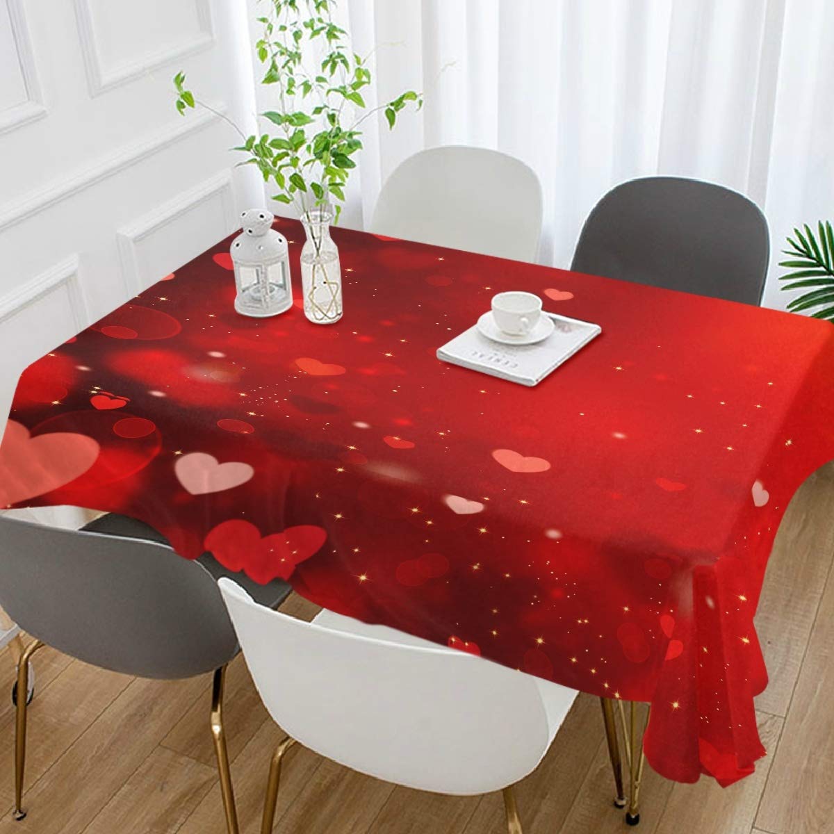 Romantic Valentine's Day Heart Print Tablecloth 54x72 Inches - Waterproof Rectangle Table Cover for Wedding, Party, Dining Room, Outdoor Picnic & Special Occasions