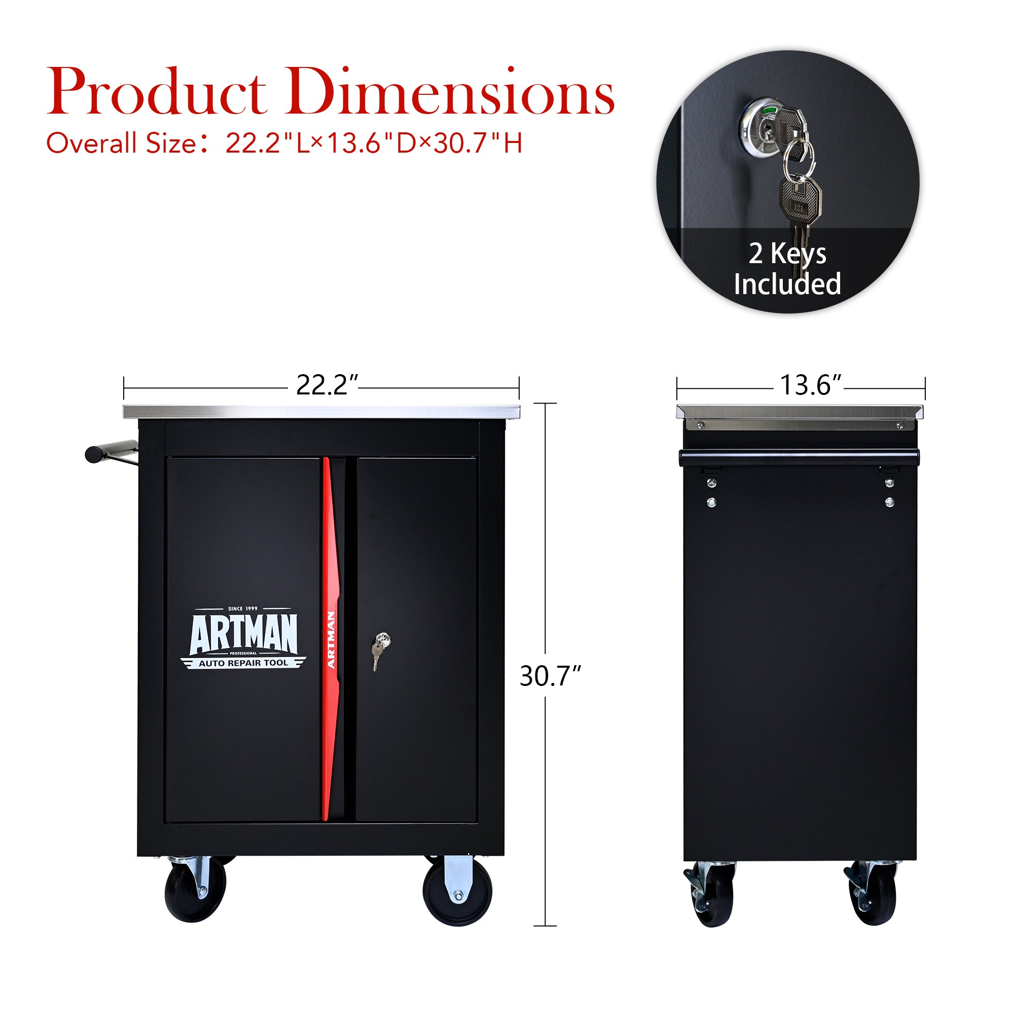 Double Door Clapboard Multi-Function Tool Cart - Black & Red | Heavy Duty Rolling Utility Cart for Workshop, Garage & Home Organization