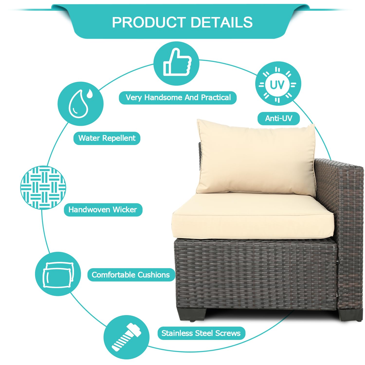 Outdoor Patio Furniture Set 8-Piece Rattan Conversation Set with Table - Brown Beige Wicker Chairs for Backyard, Garden, Balcony, Porch & Poolside - Perfect for Relaxing, Entertaining & Outdoor Dining