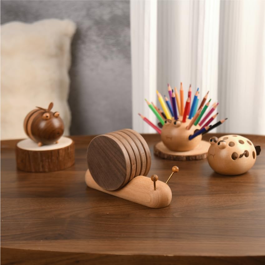 Funny Wooden Drink Coasters Set of 4 - Cute Unique Housewarming Gifts for Mom, New Home Decor, Table Decor, Weird Stuff Gifts (3.5x3.5 Inches) - Perfect for Coffee Tables, Bar Countertops & Party Entertaining