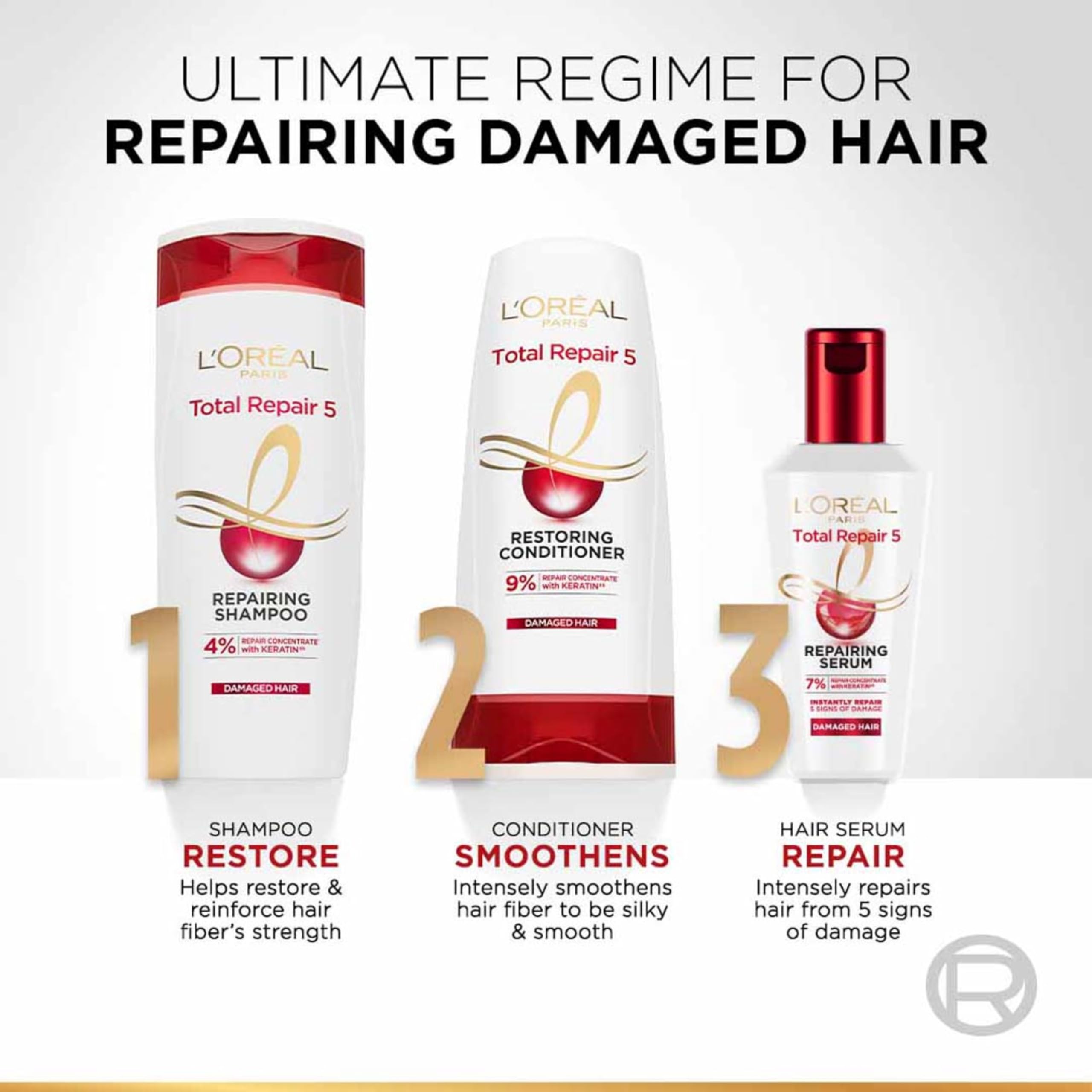 L'Oreal Paris Total Repair 5 Deep Conditioner with Micro-Ceramides - Intensely Repairs Damaged Hair, Rapid Reviver Treatment - 180ml for Dry, Brittle & Color-Treated Hair - Salon-Quality At-Home Hair Care Solution