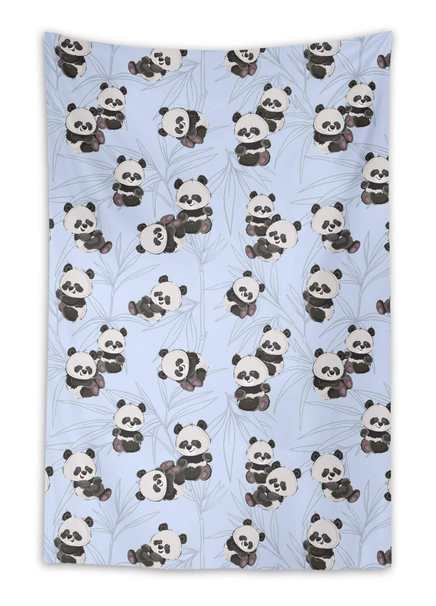 Blue Tree & Panda Kids Wall Hanging Decor - 58x58 Inch Printed Indian Tapestry for Nursery, Bedroom & Living Room Wall Art