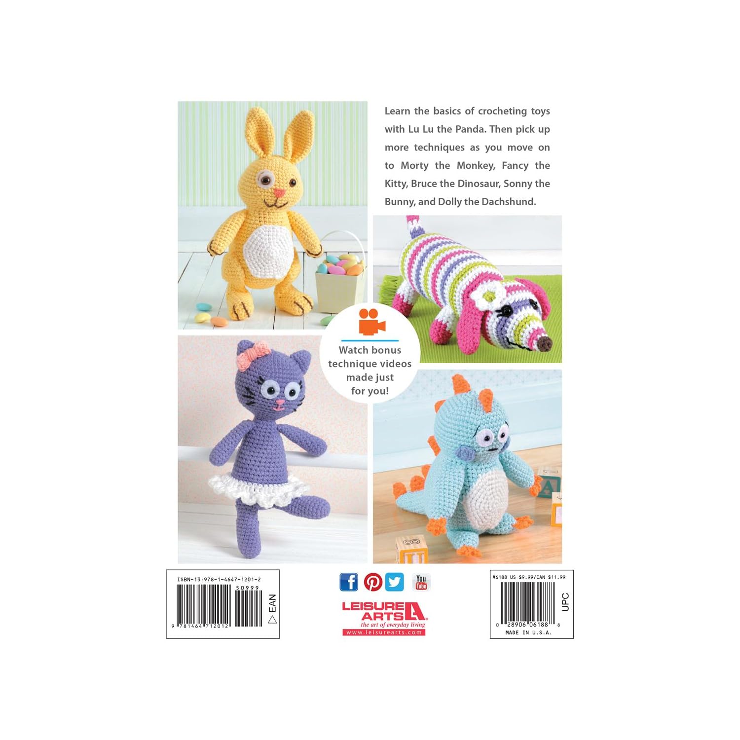 Leisure Arts LEA6188 Learn to Crochet Toys Book - Step-by-Step Guide for Beginners | DIY Crochet Patterns for Stuffed Animals & Amigurumi | Perfect for Crafting, Gifts & Home Decor