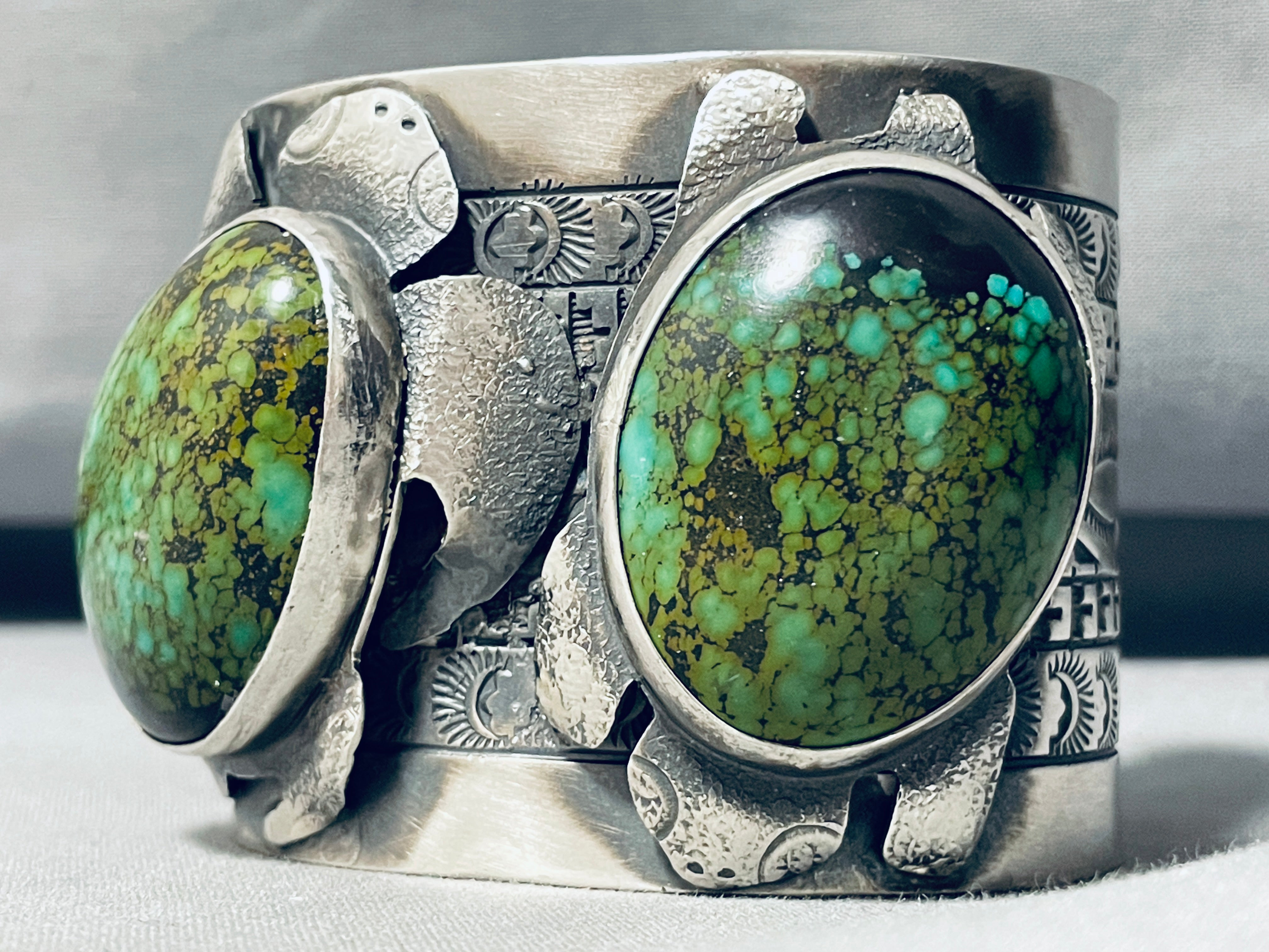 188 Grams Double Green Turquoise Sterling Silver Cuff Bracelet - Handmade Jewelry for Women, Boho Chic Accessories, Perfect for Weddings & Special Occasions