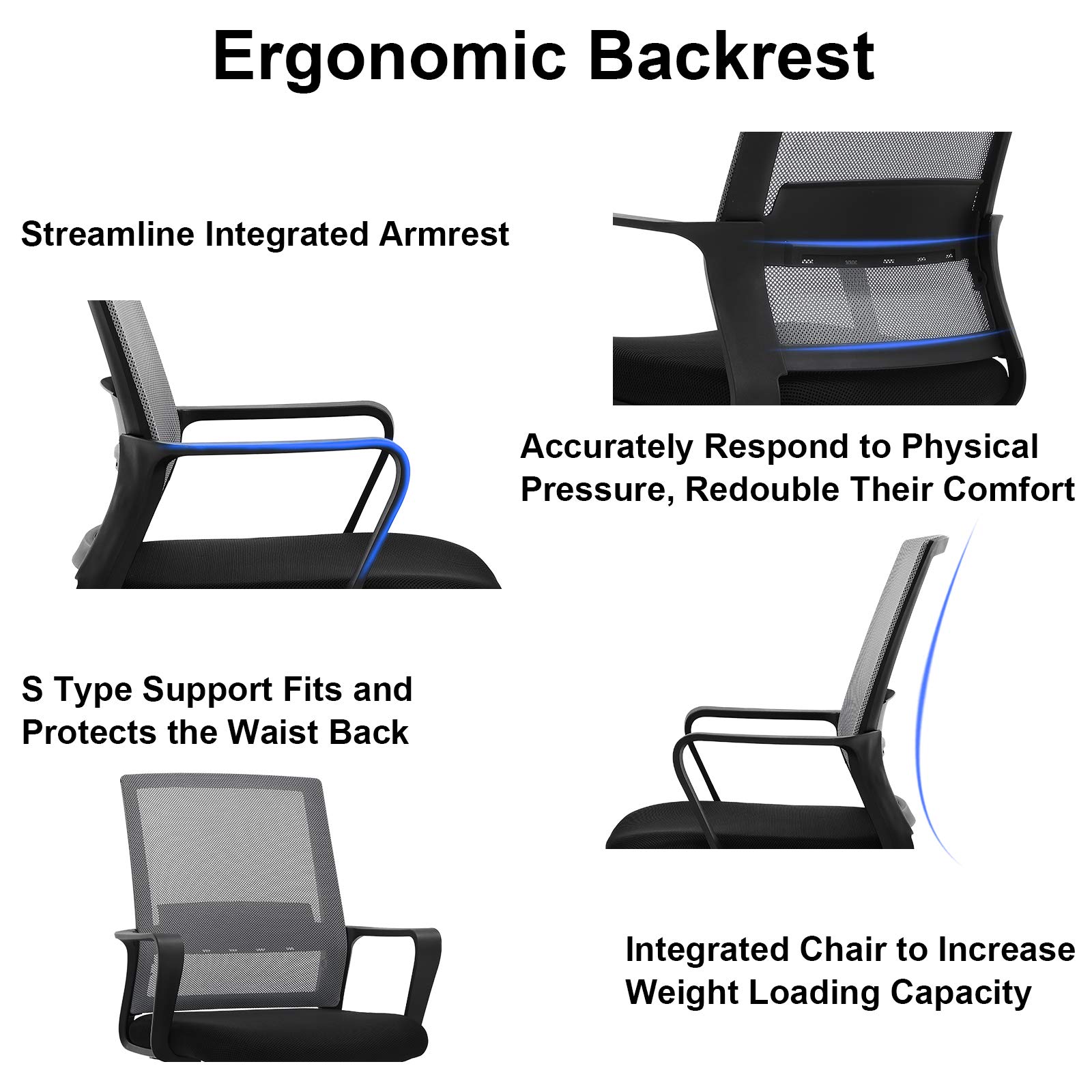 Ergonomic Office Chair with Adjustable Lumbar Support - Mid Back Mesh Computer Desk Chair with Armrests, Swivel & Rolling Wheels - Modern Executive Task Chair for Home Office, Gaming & Workspace - Gray