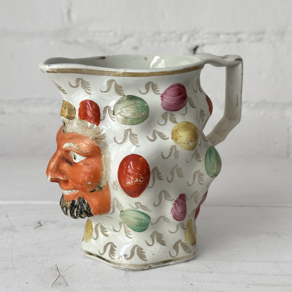 Antique 19th Century English Staffordshire Satyr Small Pitcher - Vintage Ceramic Collectible for Home Decor, Table Centerpiece & Gift for Mythology Lovers