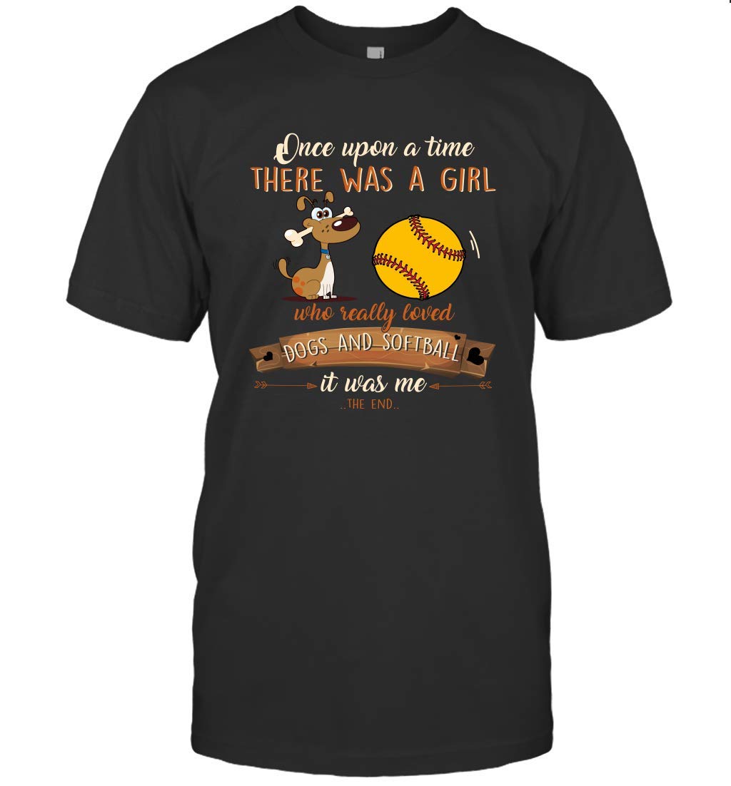 Sportyzen Once Upon A Time There Was A Girl Who Loved Dogs and Softball Graphic T-Shirt - Cute Baseball & Dog Lover Tee for Women, Softball Players, Pet Owners - Perfect for Games, Practice, Casual Wear & Dog Park Outings