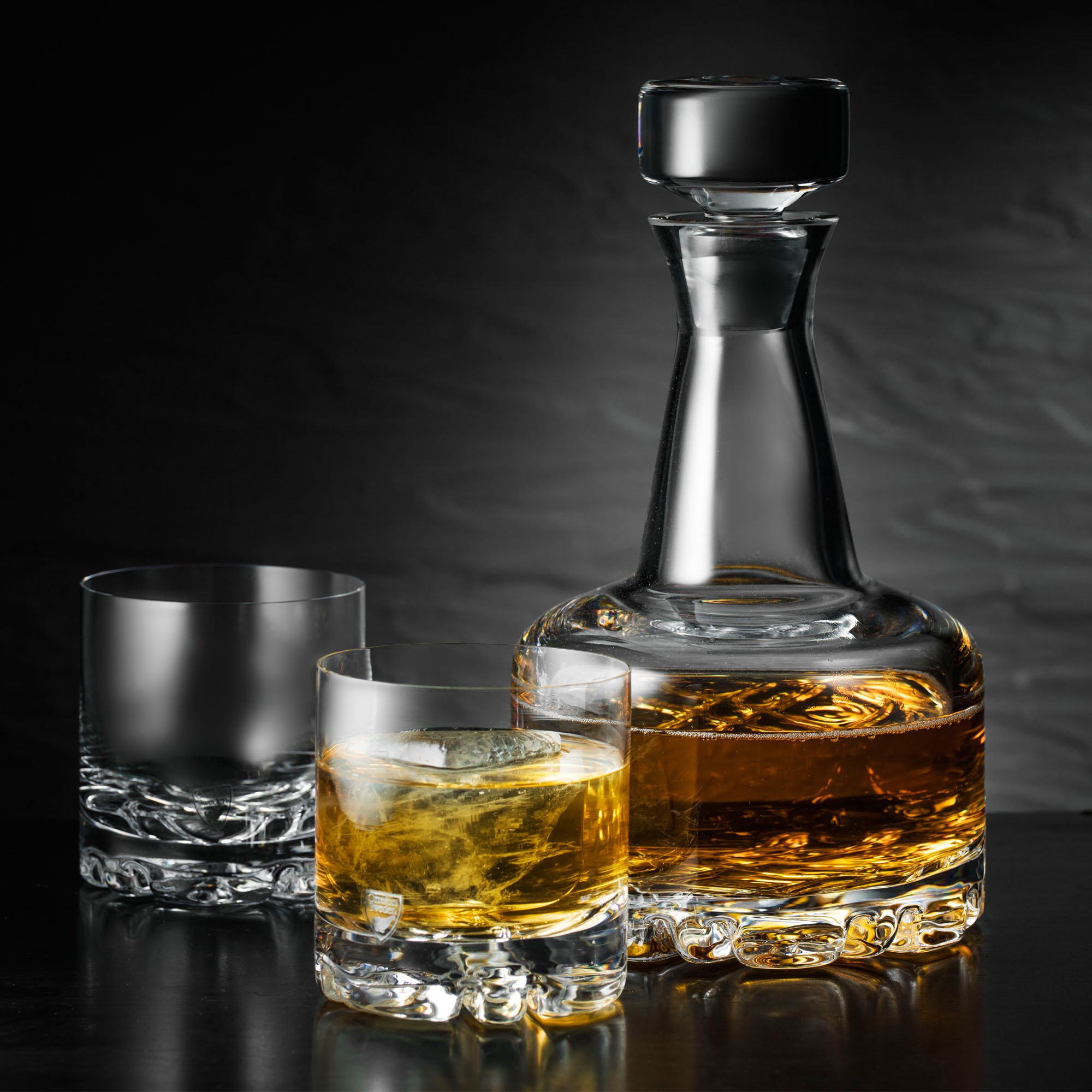 Orrefors Erik 3-Piece Crystal Decanter Set with 2 Double Old Fashioned Whiskey Glasses - Elegant Barware for Home Entertaining & Gift Giving