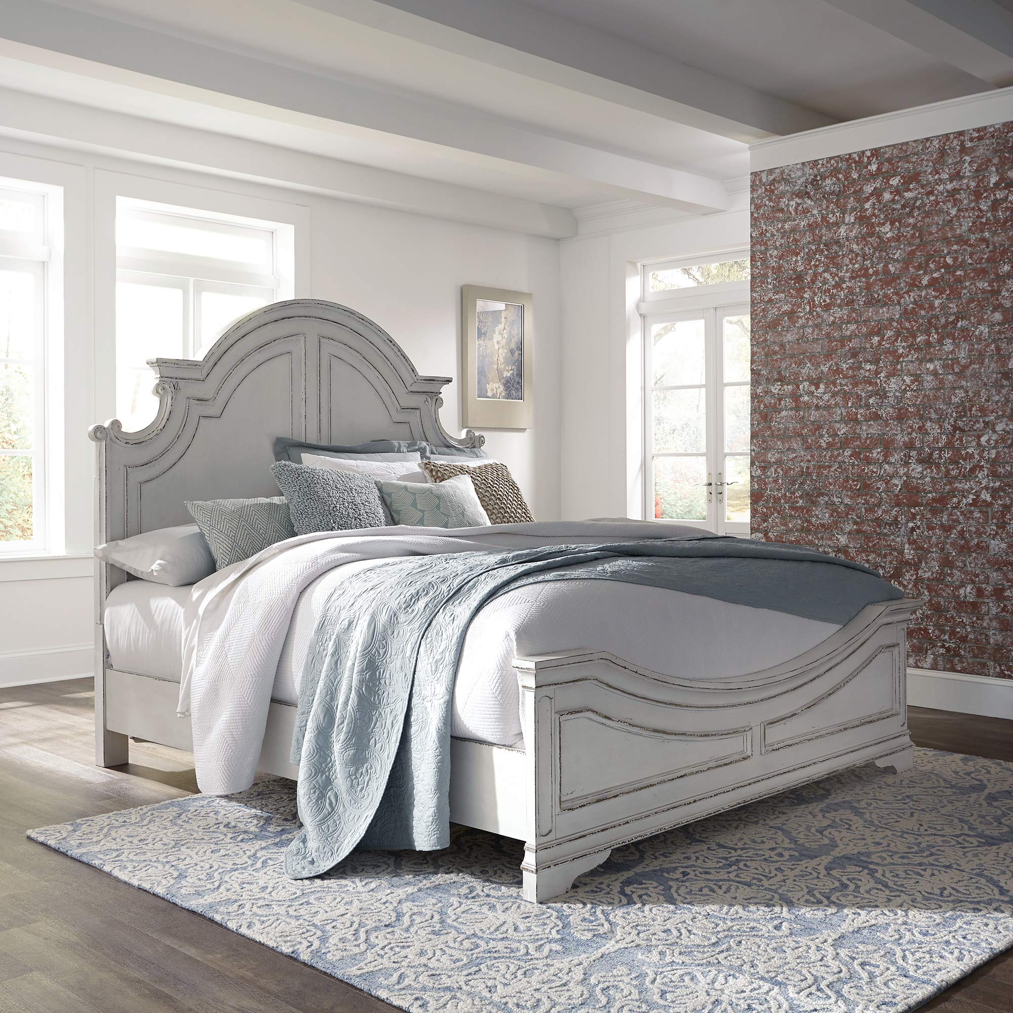 Liberty Furniture Magnolia Manor King Size Panel Bed - Antique White Finish | Elegant Bedroom Furniture for Master Suite & Guest Room