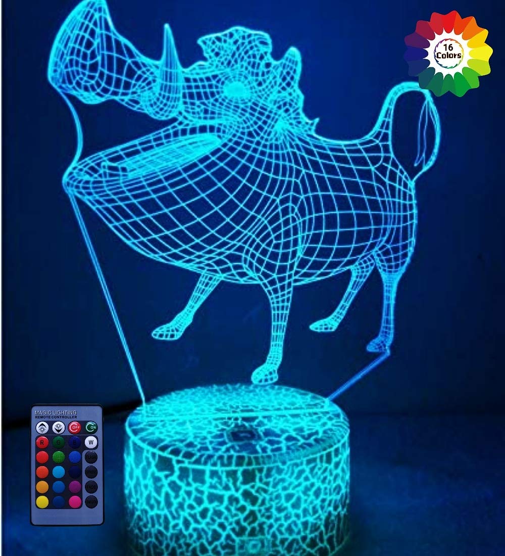 3D Wild Boar Night Light with Remote Control - USB Powered LED Desk Lamp, 7-16 Color Changing Touch Switch Optical Illusion Lamp for Kids Room, Bedroom Decor & Birthday Gift - Perfect for Nighttime Reading and Relaxation