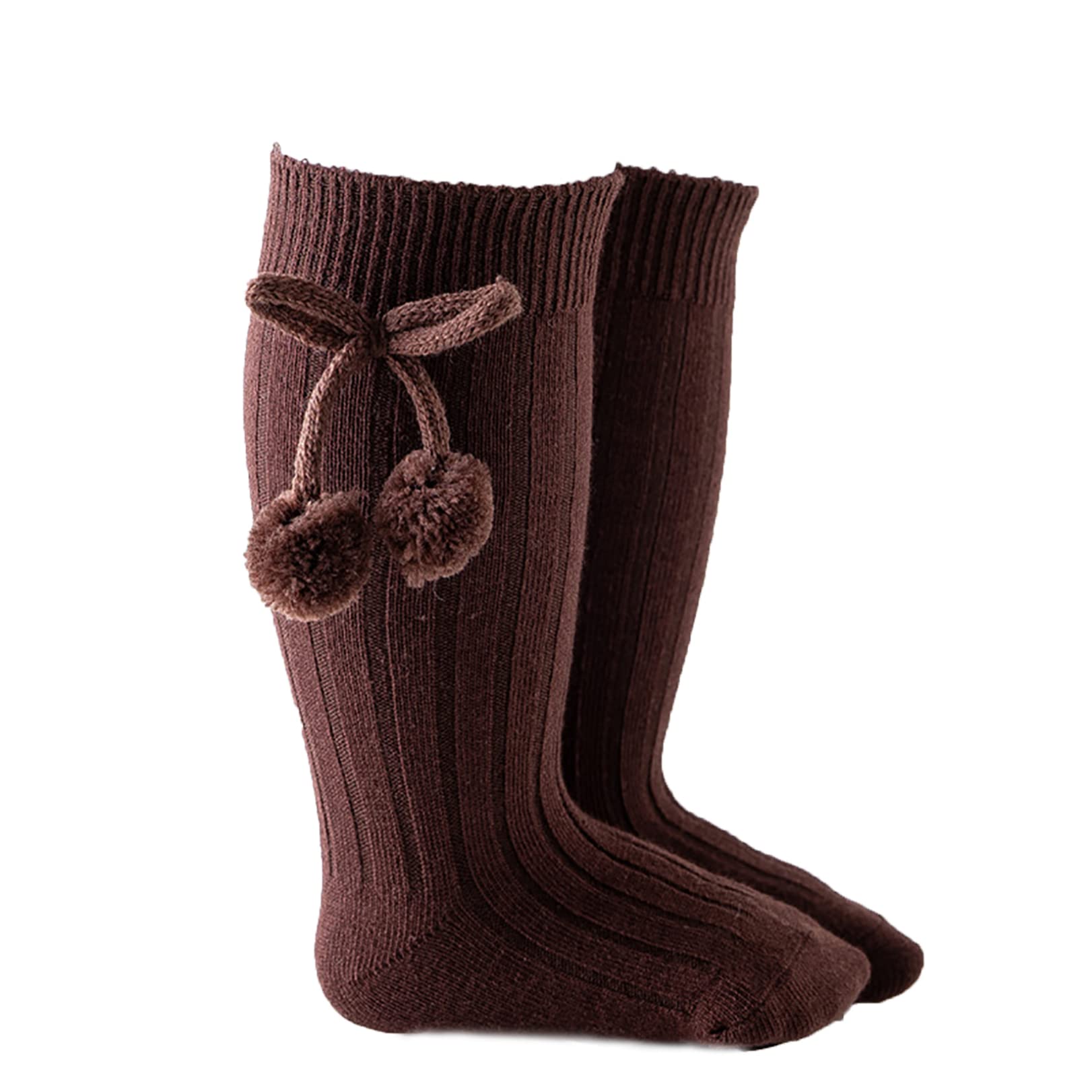JEATHA Toddler Knee High Socks for Girls - Soft Velvet Bow & Pom Pom Decor Baby Stockings - Perfect for Holidays, Parties & Everyday Outfits