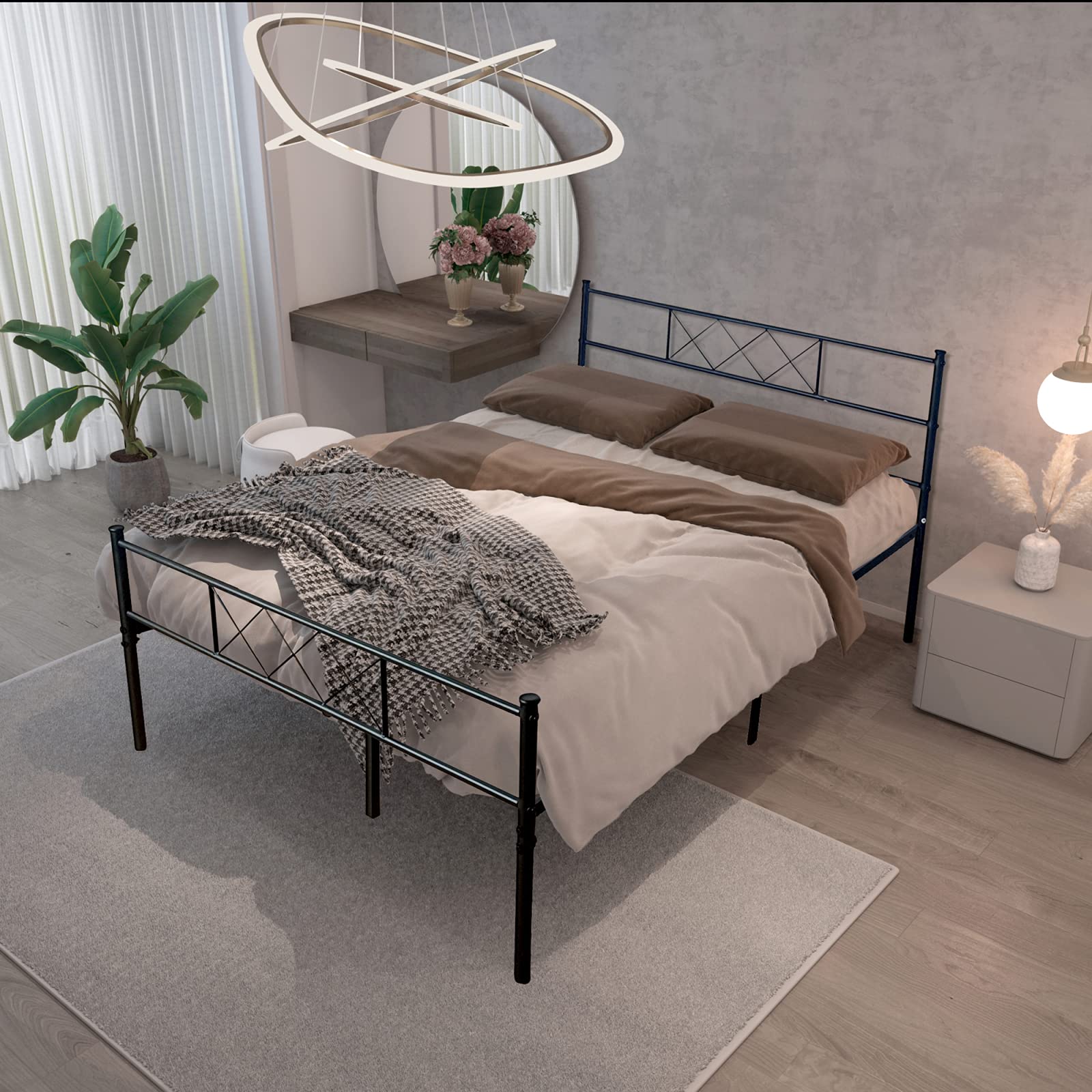Takefuns Full Size Bed Frame with Headboard & Footboard - Sturdy Metal Platform Bed for Adults & Teens - Modern Mattress Foundation with Metal Slat Support - Black - Perfect for Guest Rooms, Dorms & Small Bedrooms