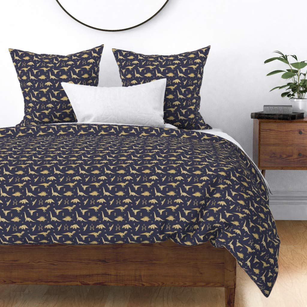 Gold Origami Dinosaurs Duvet Cover King/California King - 100% Cotton Sateen Custom Bedding for Kids Nursery, Boho Geometric Animal Print Gender Neutral Bedding | Perfect for Children's Rooms, Guest Bedrooms & Dinosaur-Themed Decor