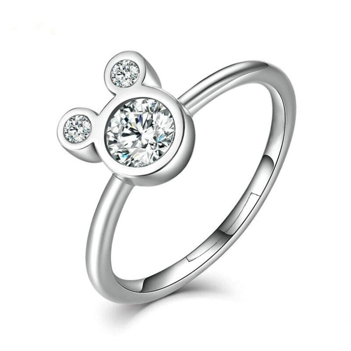 1.6 CT Round Cut White Diamond Mickey Mouse Promise Ring for Women - 925 Sterling Silver 14K White Gold Finish - Perfect for Anniversaries, Engagements & Special Occasions