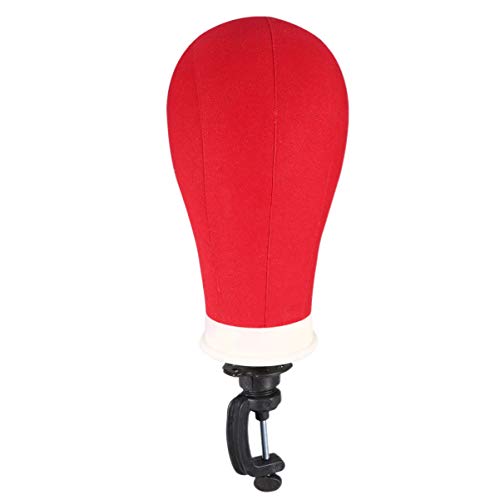 LEORX 22 Inch Canvas Block Head Red Wig Mannequin with Clamp Stand - Professional Wig Making, Styling & Display for Salons, Cosplay & Photography