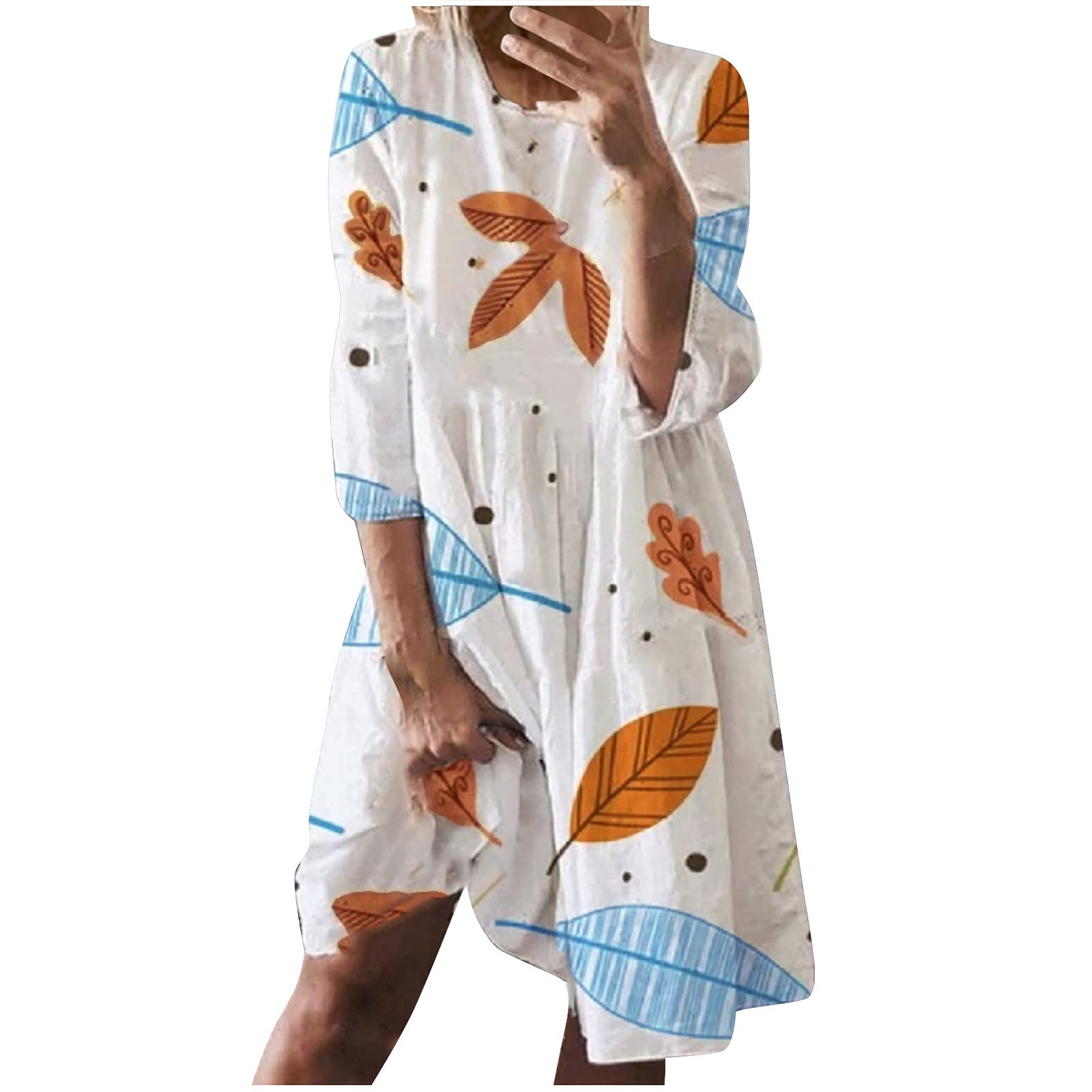 Women's Puff Sleeve Floral Boho Dress - Casual Summer Round Neck Loose Midi Dress for Beach, Vacation & Outdoor Parties | Comfortable & Stylish
