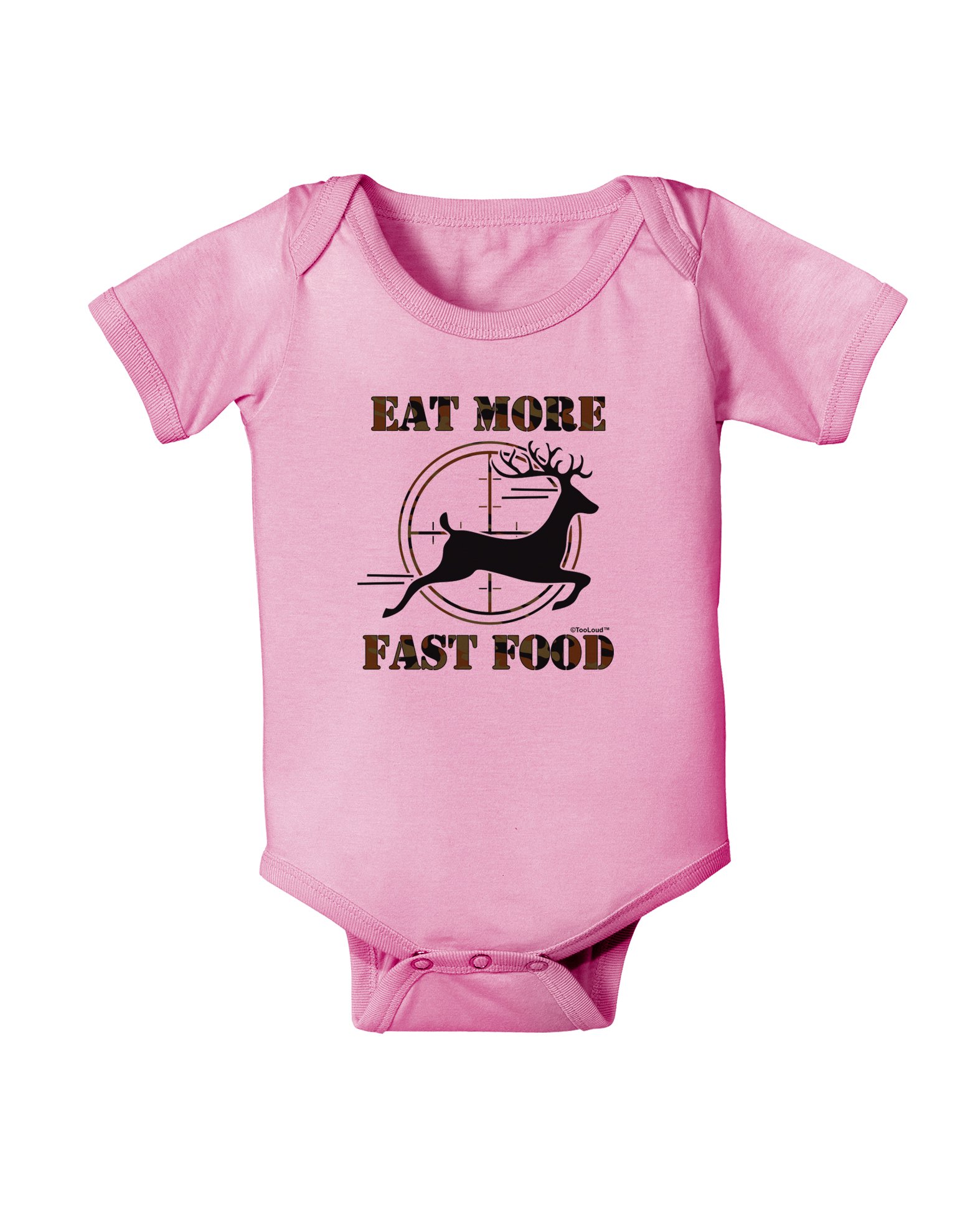 TooLoud Eat More Fast Food - Deer Print Baby Romper Bodysuit | Cute Infant Onesie for Boys & Girls | Perfect for Playdates, Photo Shoots & Everyday Wear