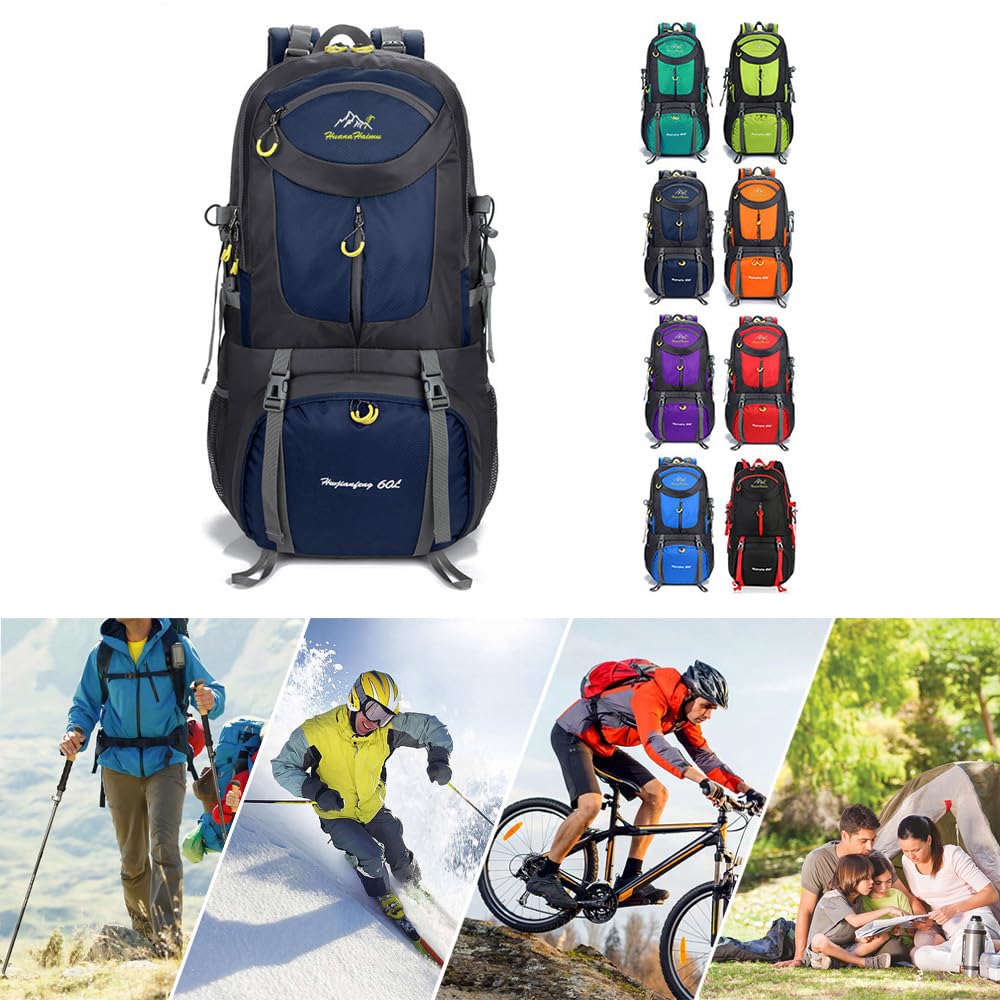 Rojeam 40L/50L/60L Lightweight Hiking Backpack - Waterproof Travel Daypack for Outdoor Activities, Trekking, Camping & Cycling - Durable Navy Blue Sport Backpack (50L) - Perfect for Weekend Trips, Mountain Climbing & Daily Commute