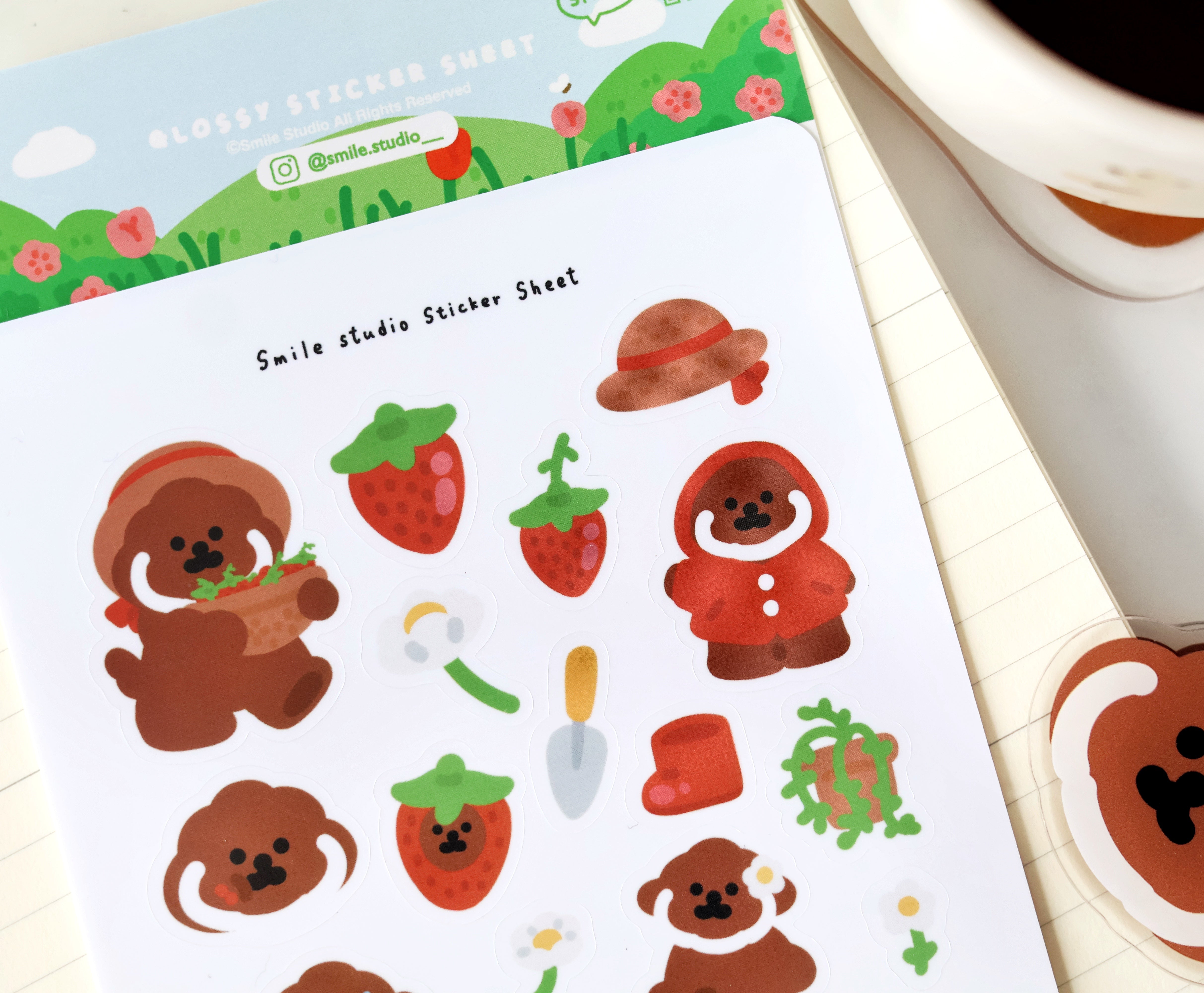 Rice Cake Puppy Spring Glossy Sticker Sheet - Cute Korean Food Themed Decals for Scrapbooking, Journals, Planners & DIY Crafts