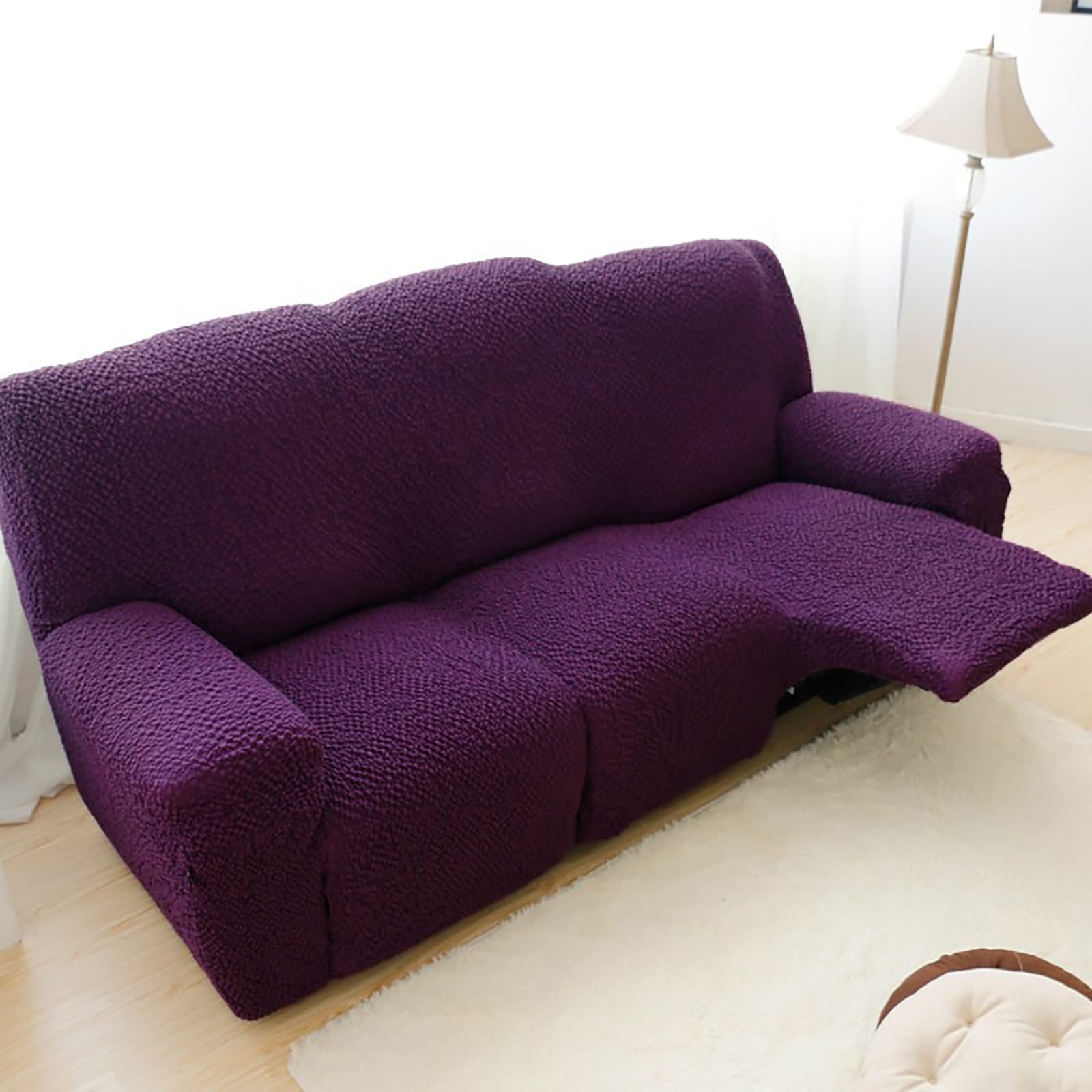 8-Piece Stretch Recliner Couch Cover Set - Jacquard Recliner Chair Slipcover for 3-Seat Sofa (210-240cm) - Washable Furniture Protector in Purple - Perfect for Living Room, Home Theater & Family Room Decor