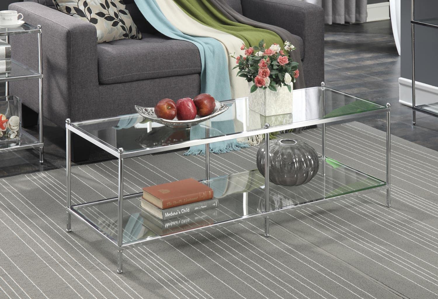 Convenience Concepts Royal Crest Modern Chrome Glass Coffee Table - Perfect for Living Room, Lounge & Office Decor