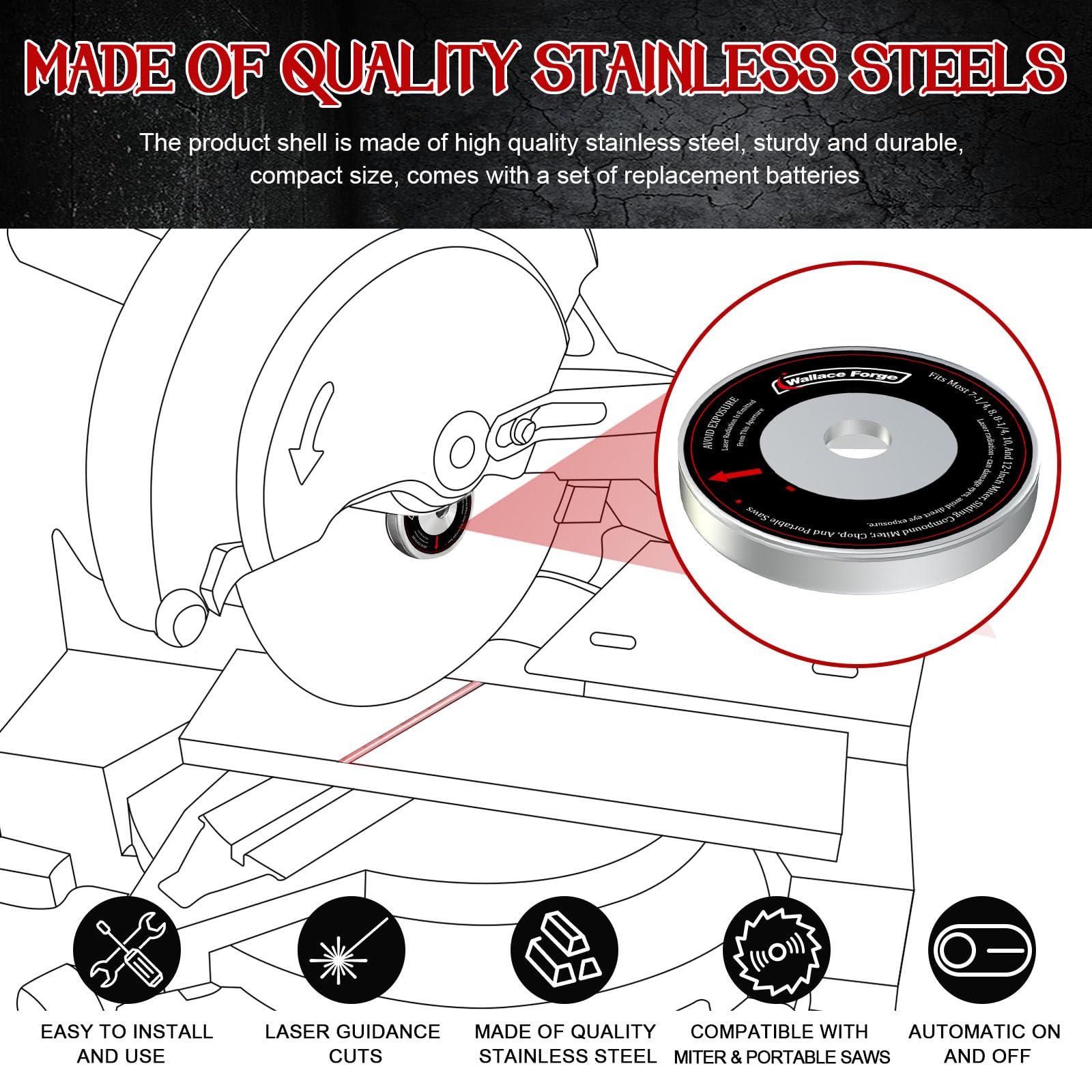 Laser Guide for Miter Saw - Compatible with Dewalt, Bosch, Ryobi & Makita Miter Saws - Auto-Rotating Laser for Sliding & Compound Miter Saws - Precision Cutting Tool for Woodworking & DIY Projects