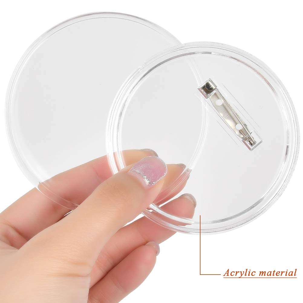 25Pcs 3.15 Inch Clear Acrylic Button Badges with Pin - DIY Photo Buttons for Crafts, School Projects, Events & Party Favors - Customizable Large Picture Buttons for Scrapbooking, Gifts & Decorations