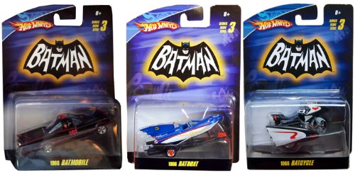 Hot Wheels Batman 1966 Batmobile, Batboat & Batcycle Series 3 - 1:50 Scale Diecast Vehicle Collection for DC Comics Fans - Perfect for Display, Collecting and Gift Giving